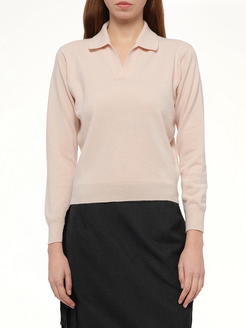 Lambswool Knit Polo in Pale Pink - 6