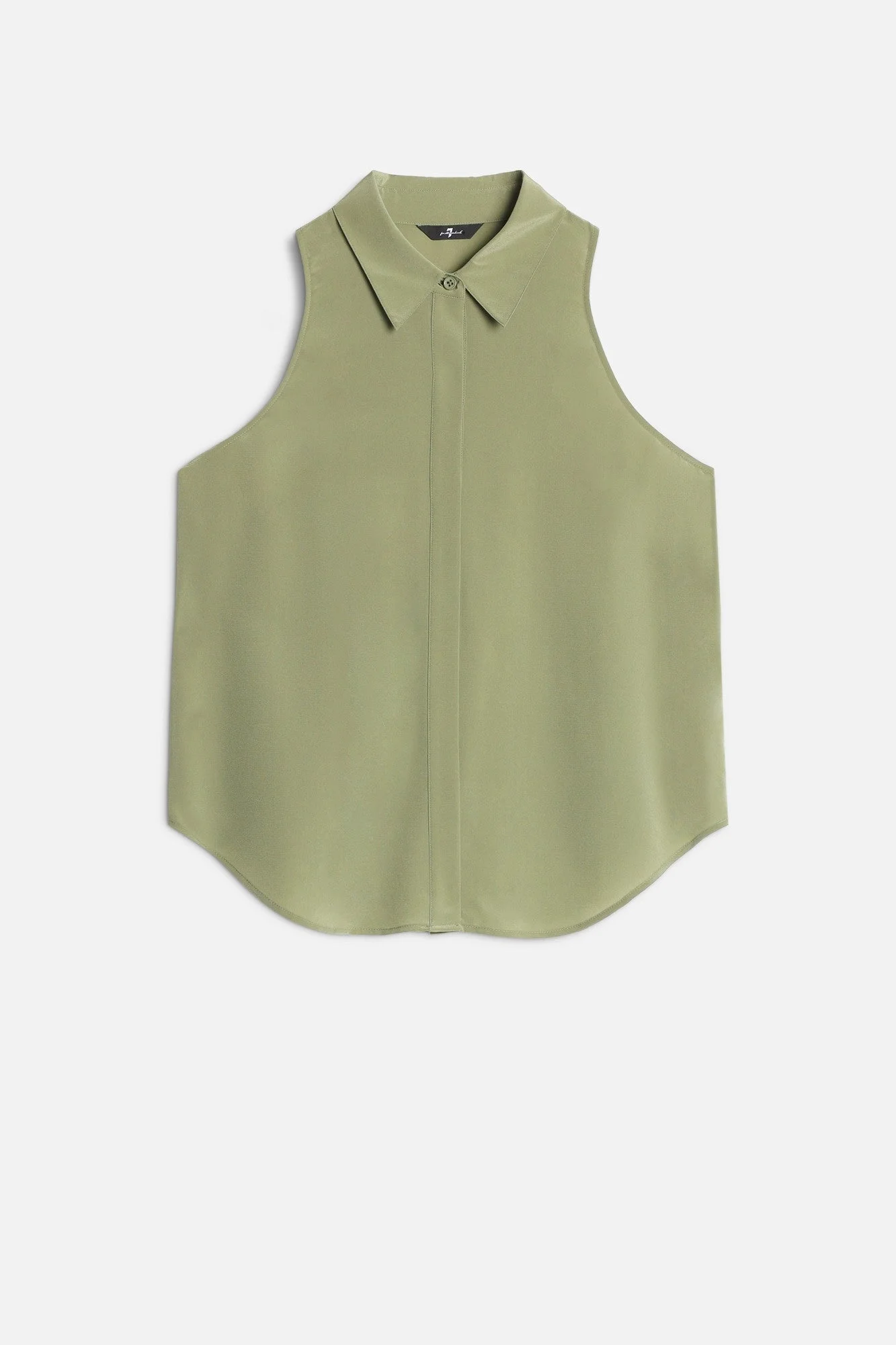 Sleeveless Silk Button Down in Army - 1