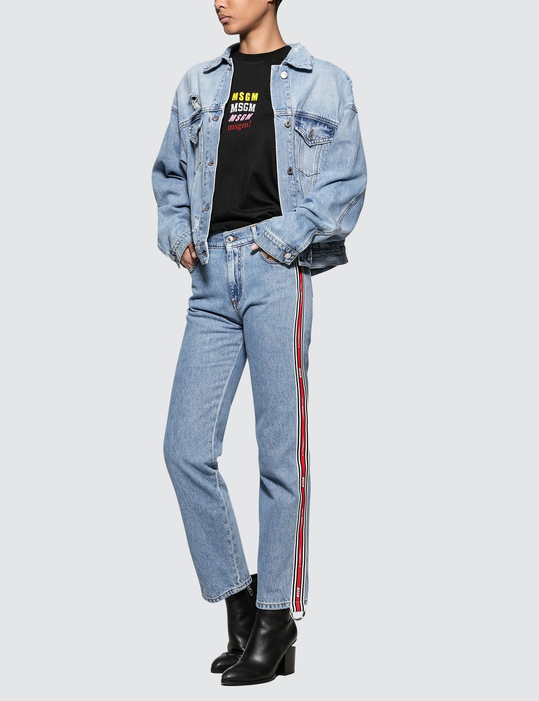 RIBBED MSGM LOGO LIGHT BLUE WASHED JEANS - 4