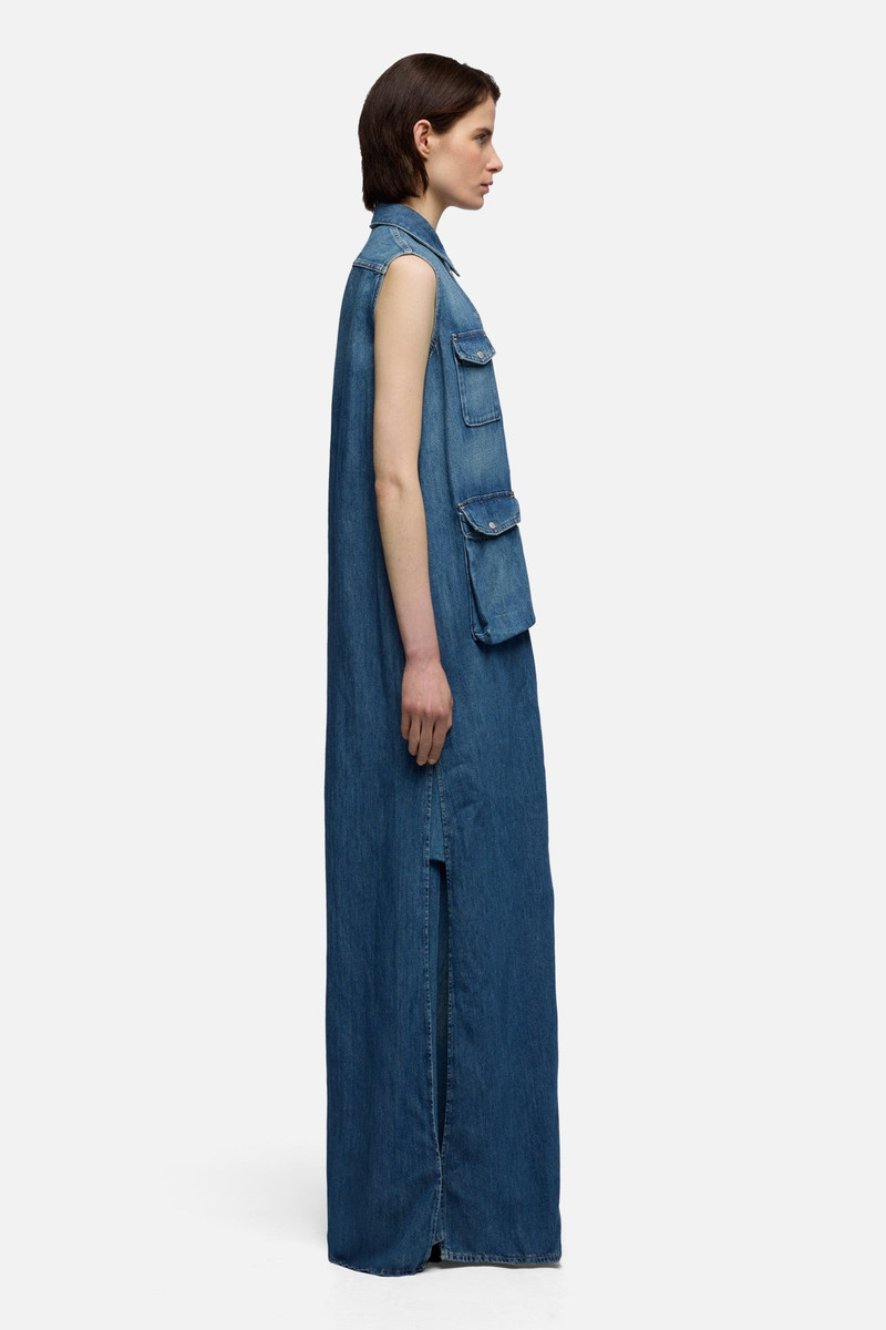 CARGO SLEEVELESS DRESS in Indigo Linen 6