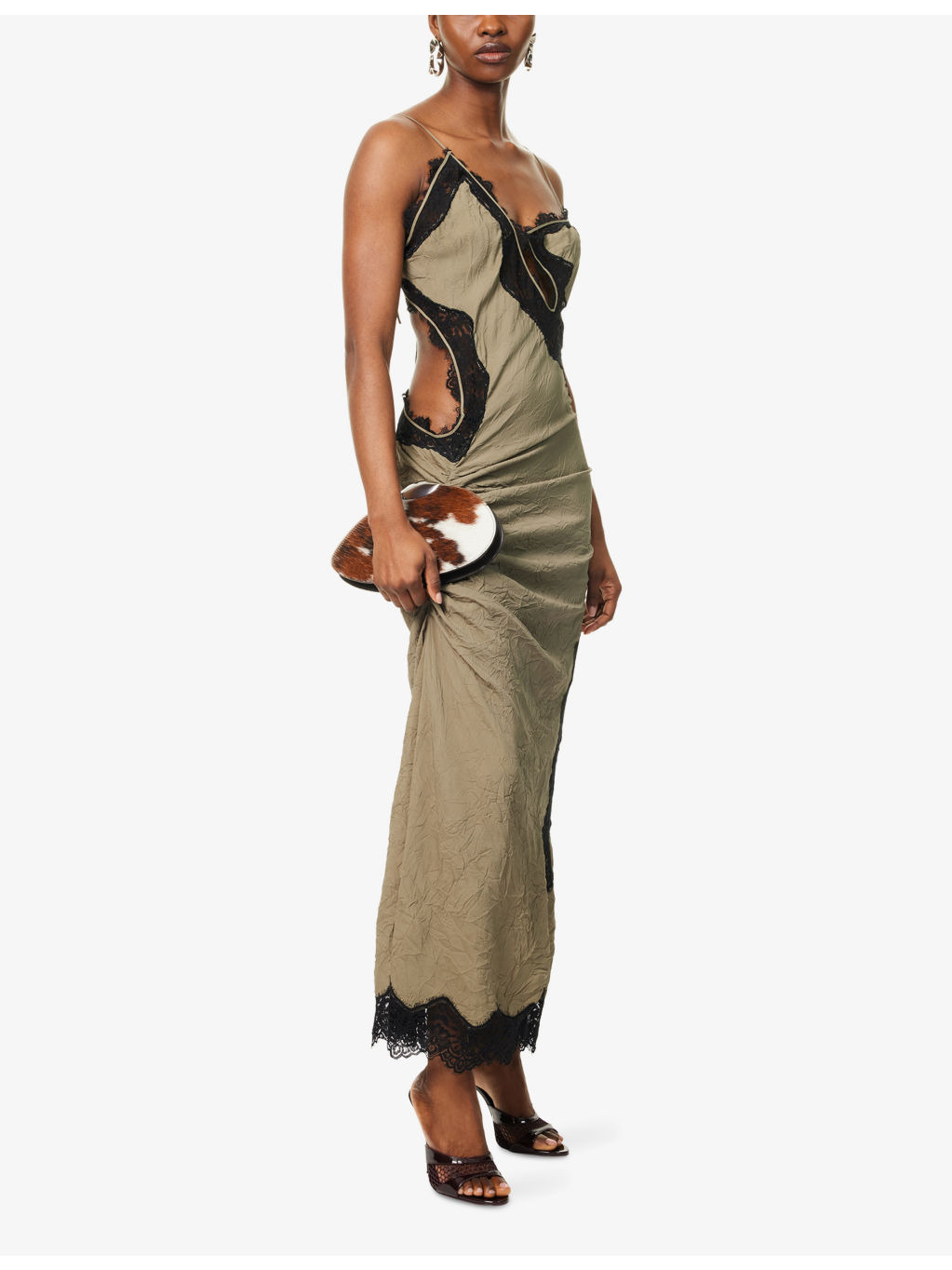 Crimped Lace Cami Crepe Midi Dress - 2