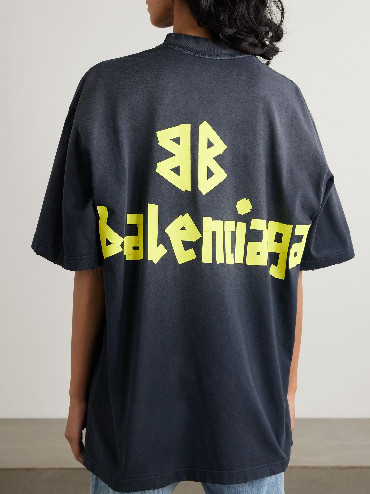 Oversized distressed printed cotton-jersey T-shirt Black - 3