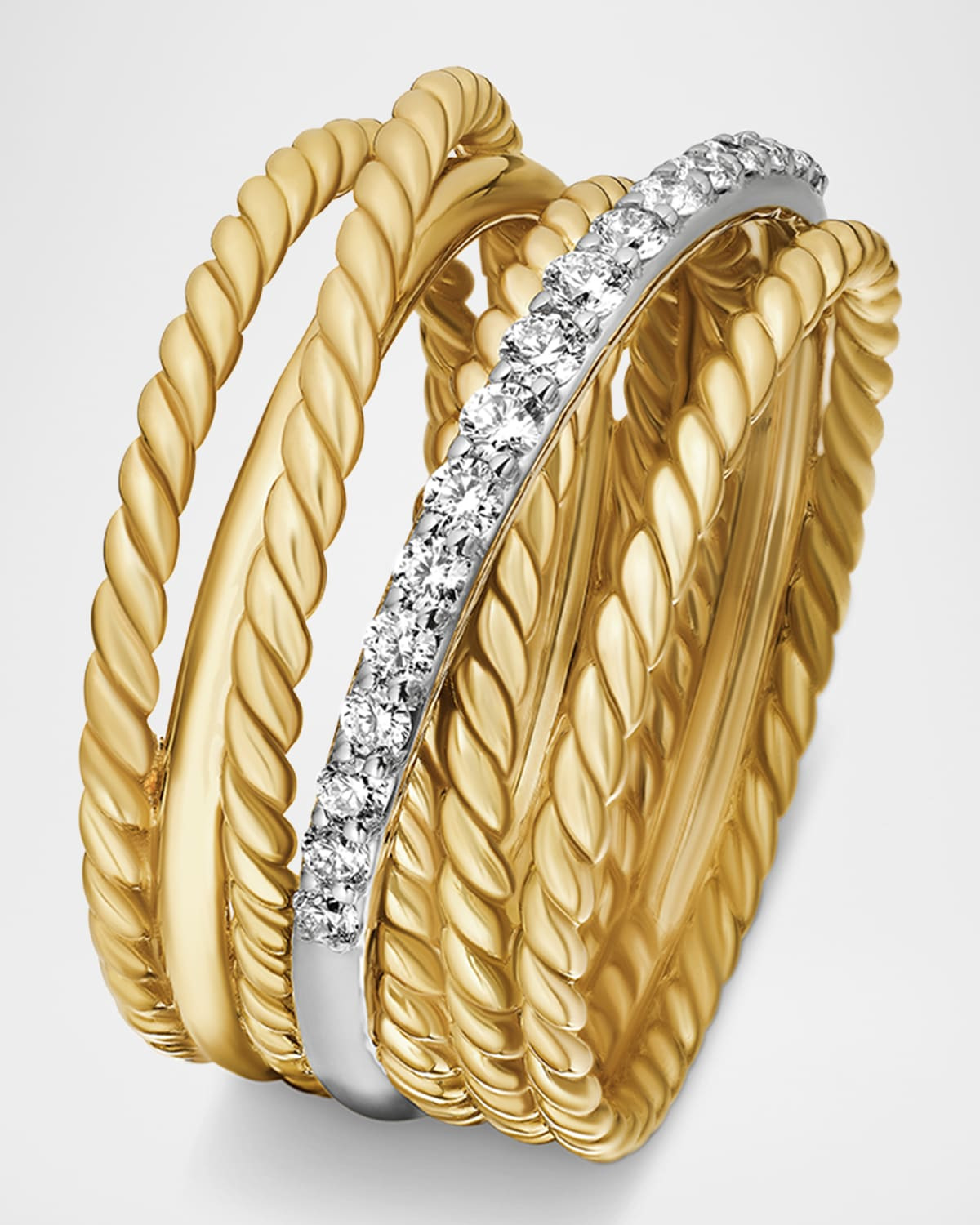 Crossover Wide Ring with Diamonds in Gold - 3