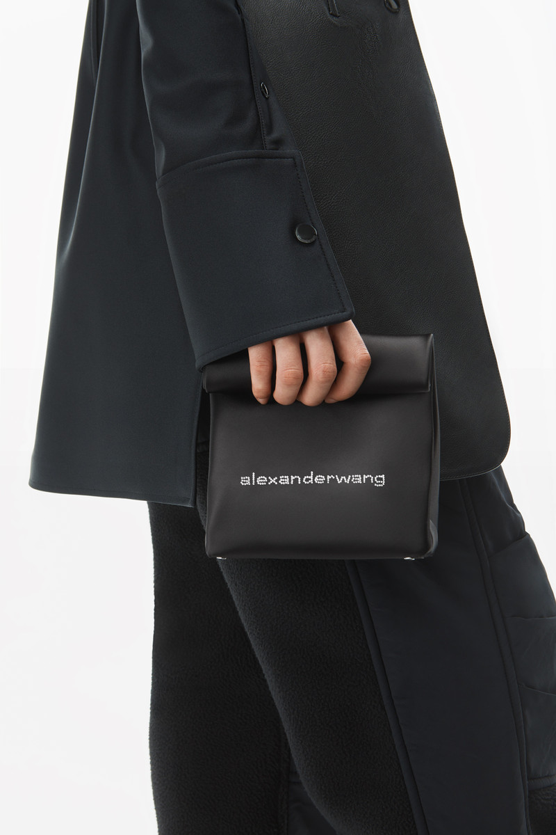 LUNCH BAG CRYSTAL LOGO CLUTCH IN SATIN 6