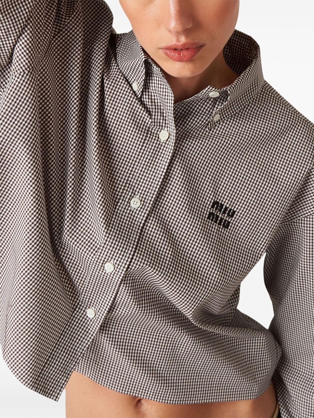 gingham cropped cotton shirt - 4