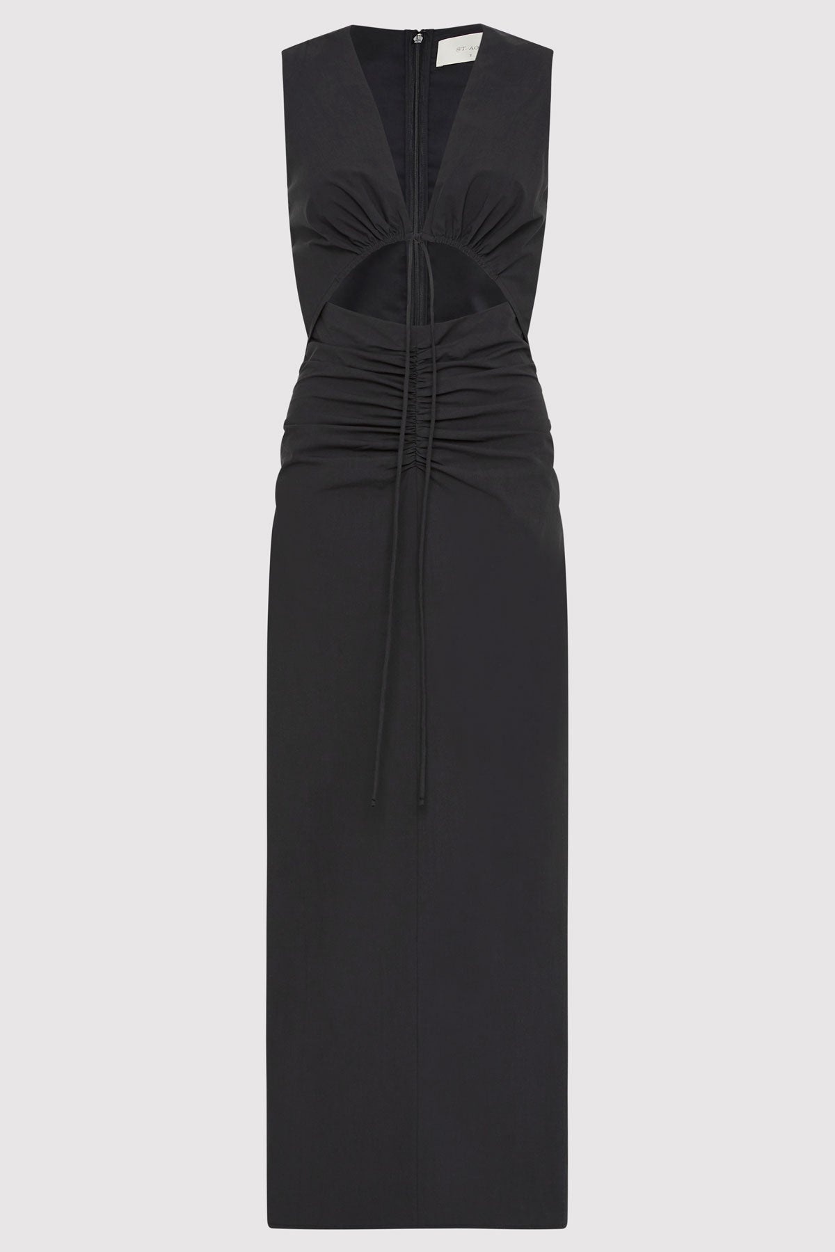 Cotton Gathered Dress - Black - 1