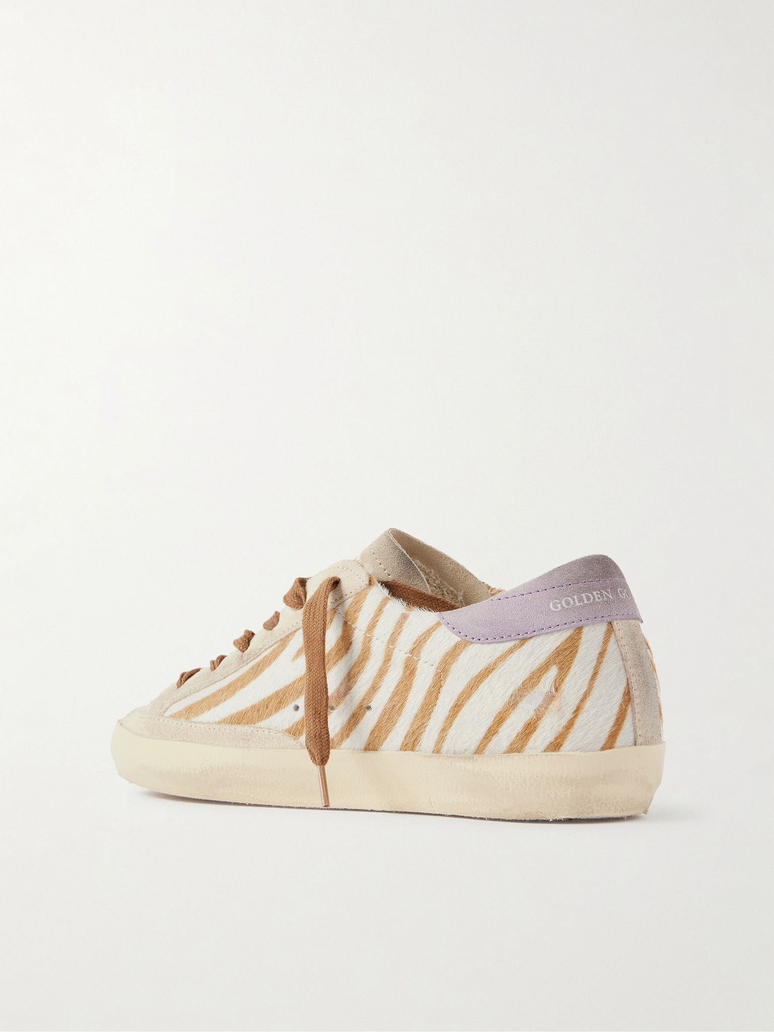 Super-Star distressed metallic leather and suede-trimmed zebra-print calf hair sneakers Zebra print - 3