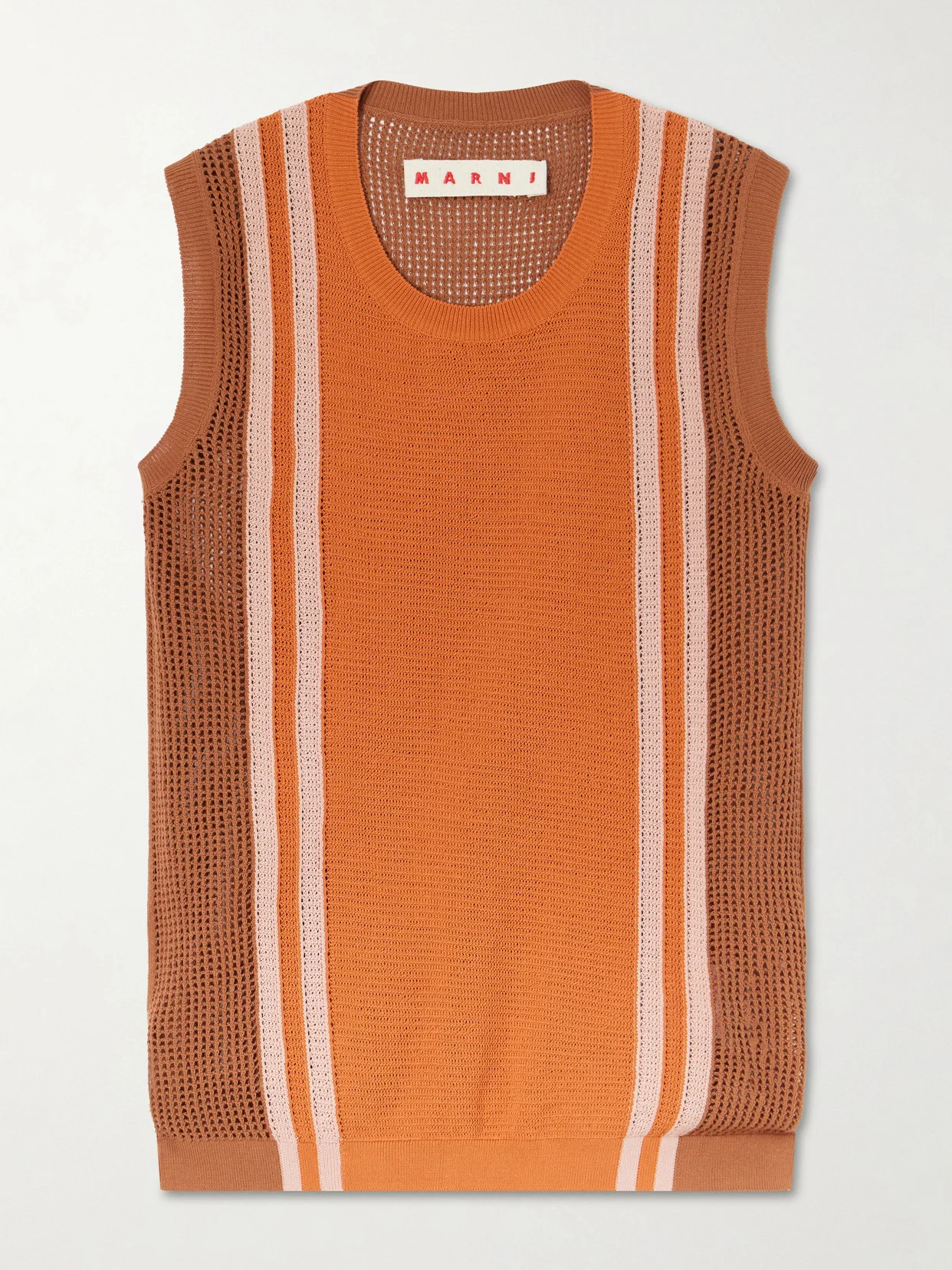 Striped Open-knit Crocheted Cotton Tank - 1
