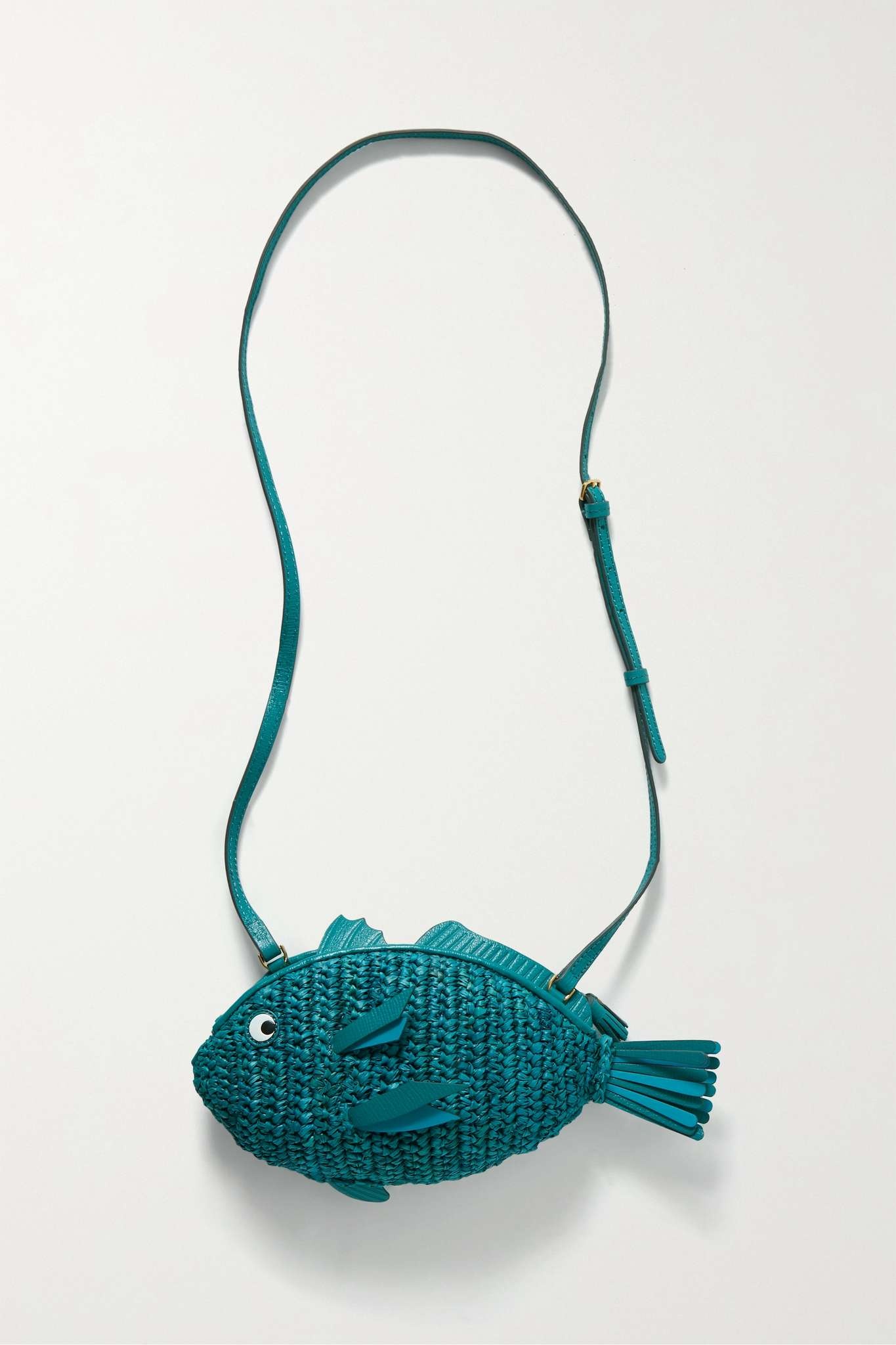 Fish leather-trimmed raffia shoulder bag - 1