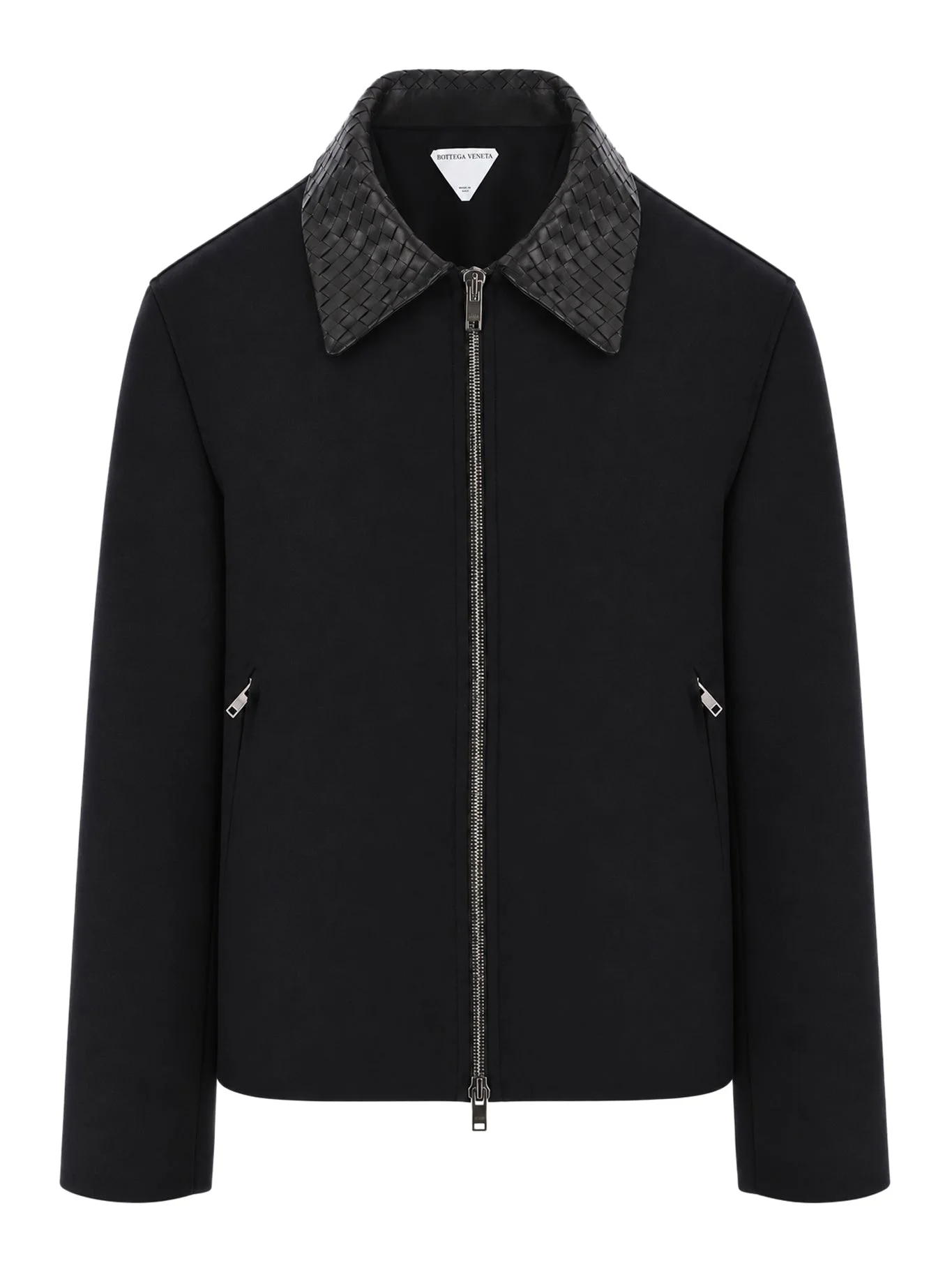 BLACK JACKET WITH BRAIDED LEATHER COLLAR - 1