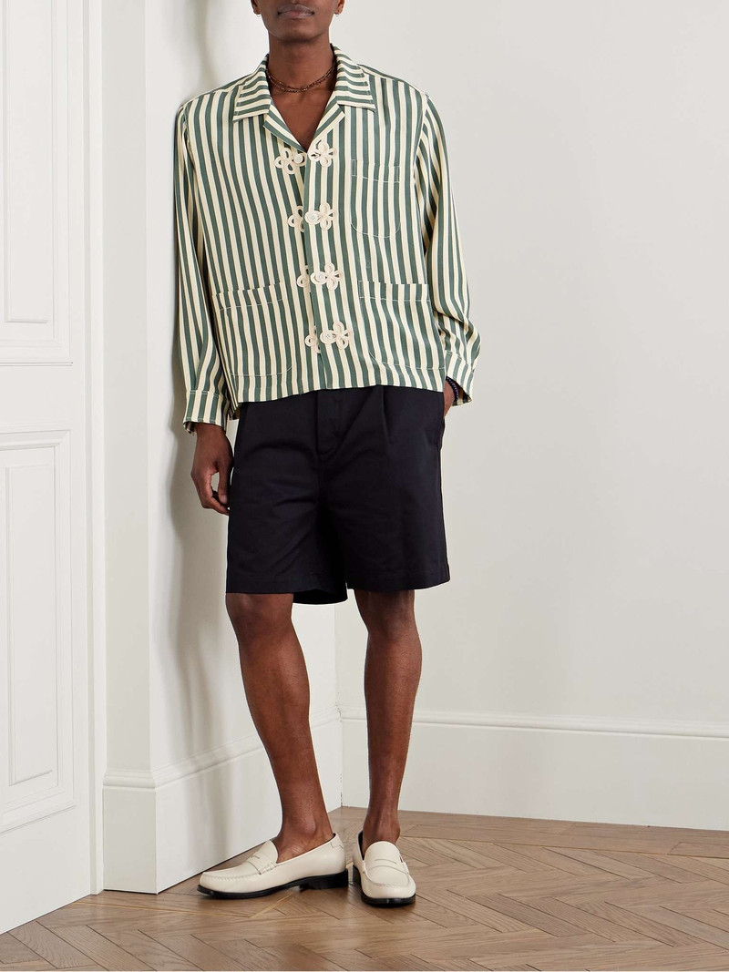 BODE Trillium Camp-Collar Appliquéd Striped Silk Shirt outlook