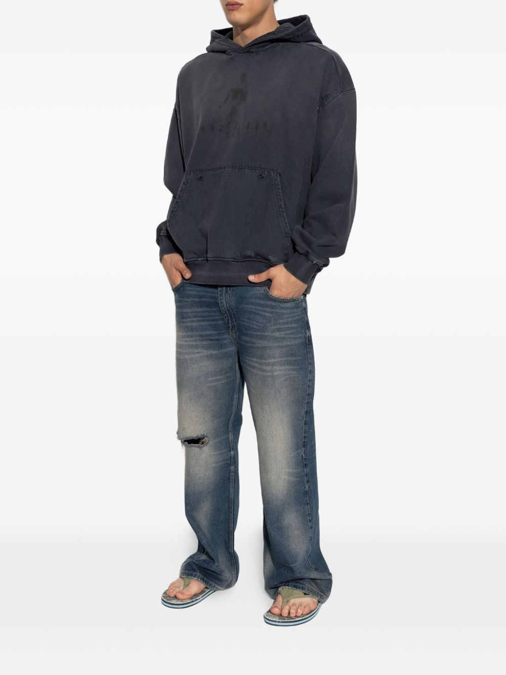 graphic-print distressed cotton hoodie - 2