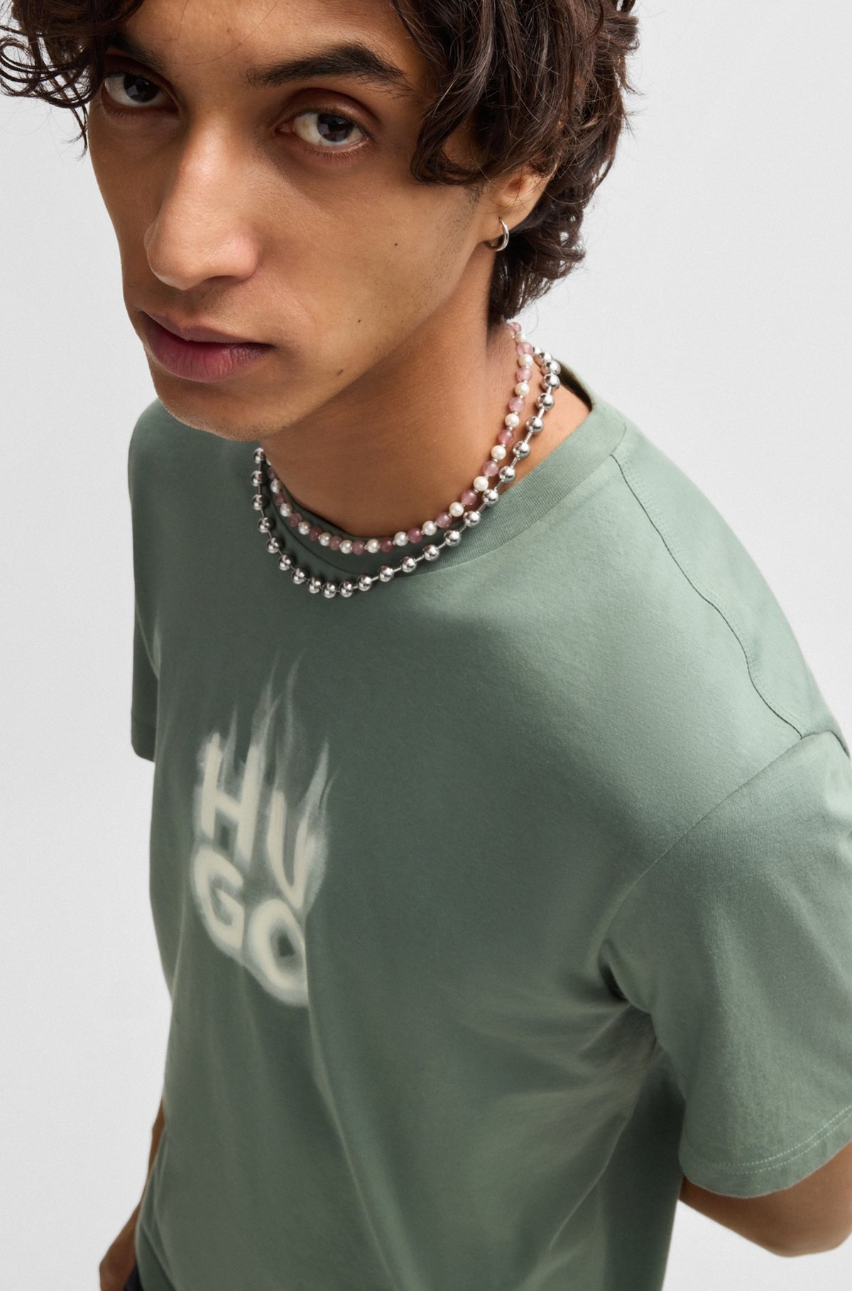 COTTON-JERSEY T-SHIRT WITH STACKED SMOKE LOGO - 3