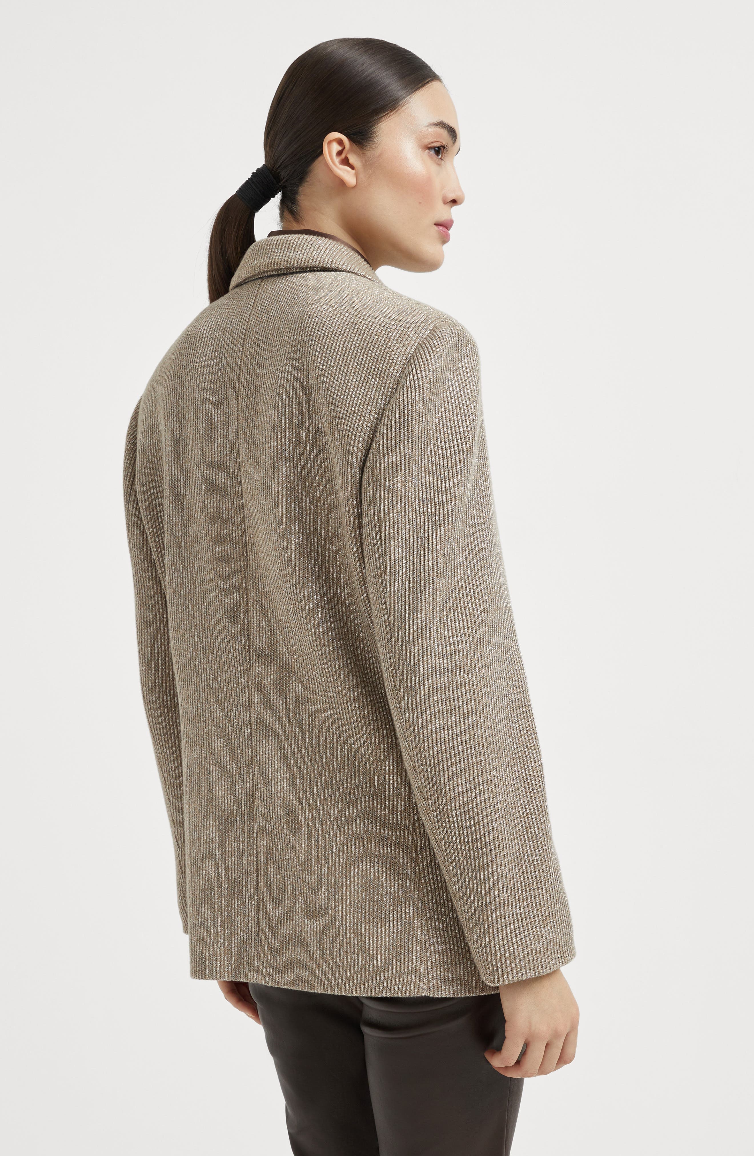 Brunello Cucinelli Knit blazer with monili in Beige at Nordstrom - 3