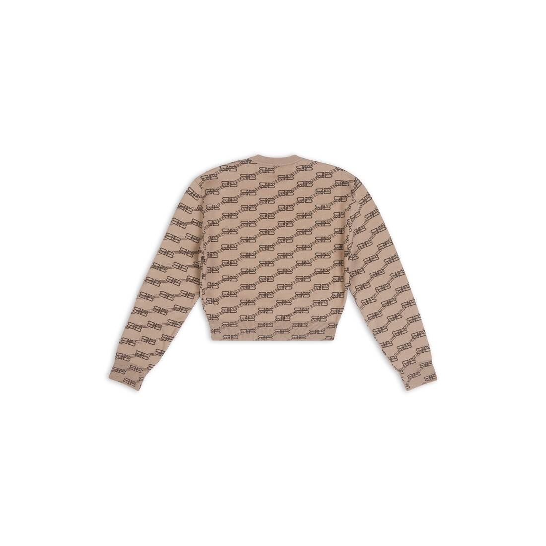 Women's Bb Monogram Cropped Sweater in Beige - 2