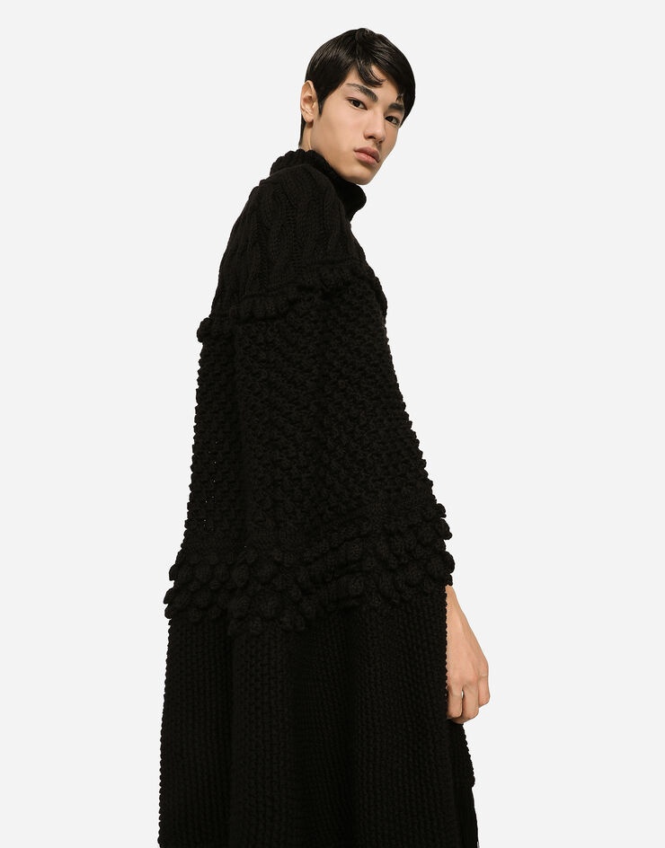 High-necked wool patchwork knit cape - 5