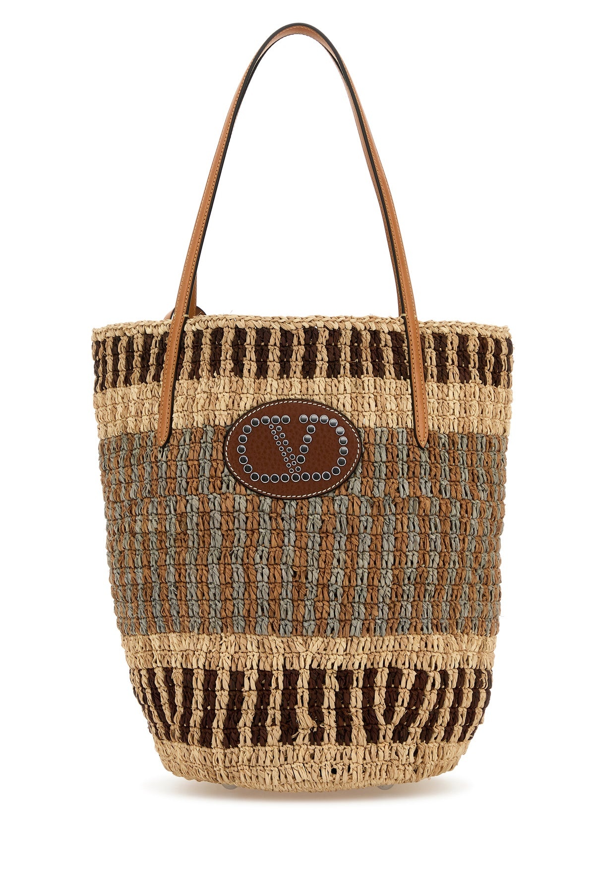 Embroidered raffia VLogo Signature shopping bag - 1