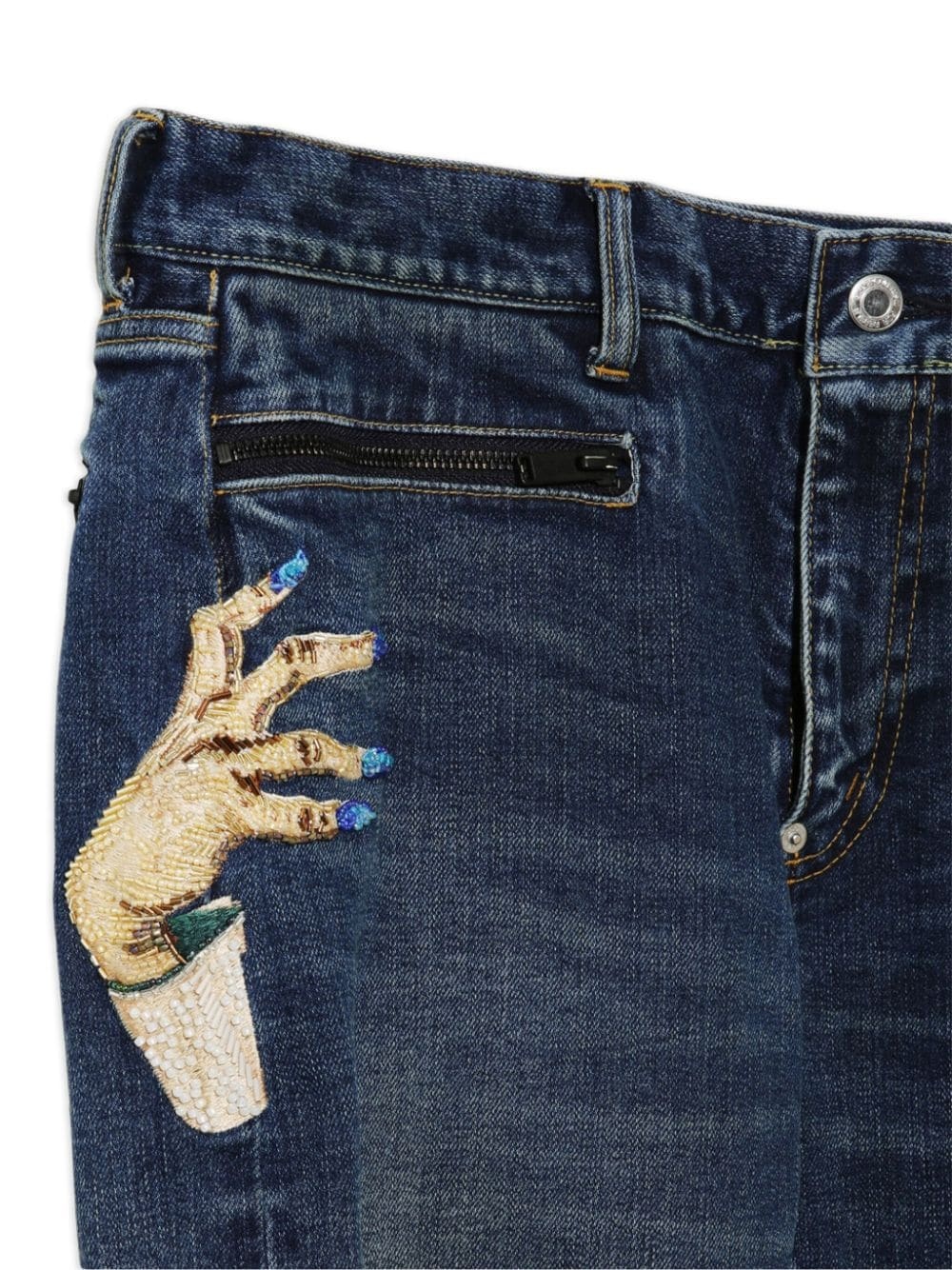 motif-embroidered straight-leg jeans - 2