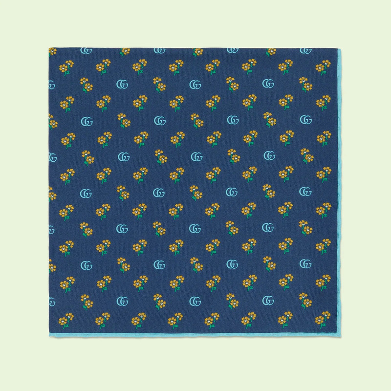 GUCCI Double G and flowers print silk pocket square outlook