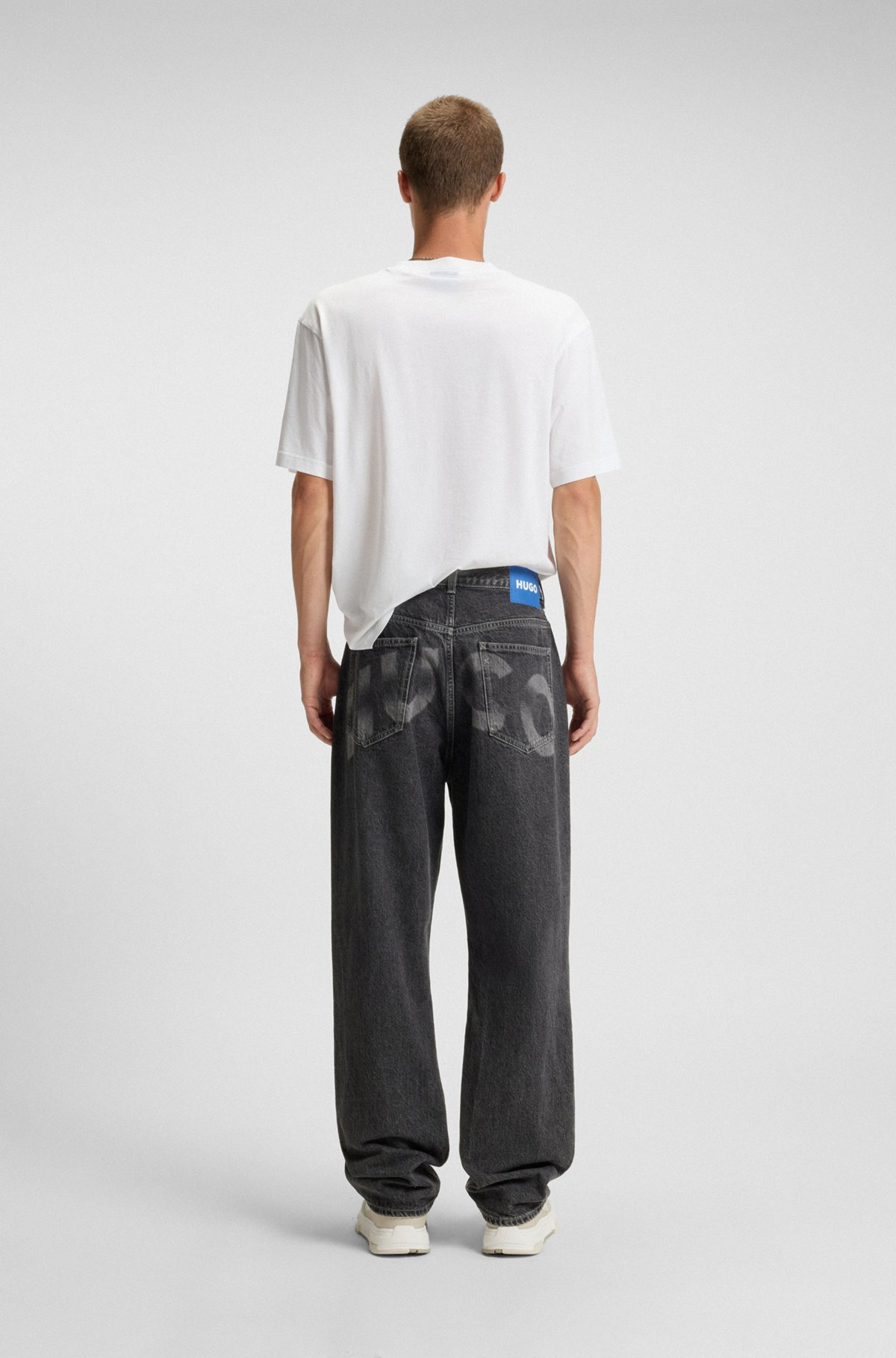 BAGGY-FIT JEANS IN BLACK DENIM WITH FADED LOGO - 4