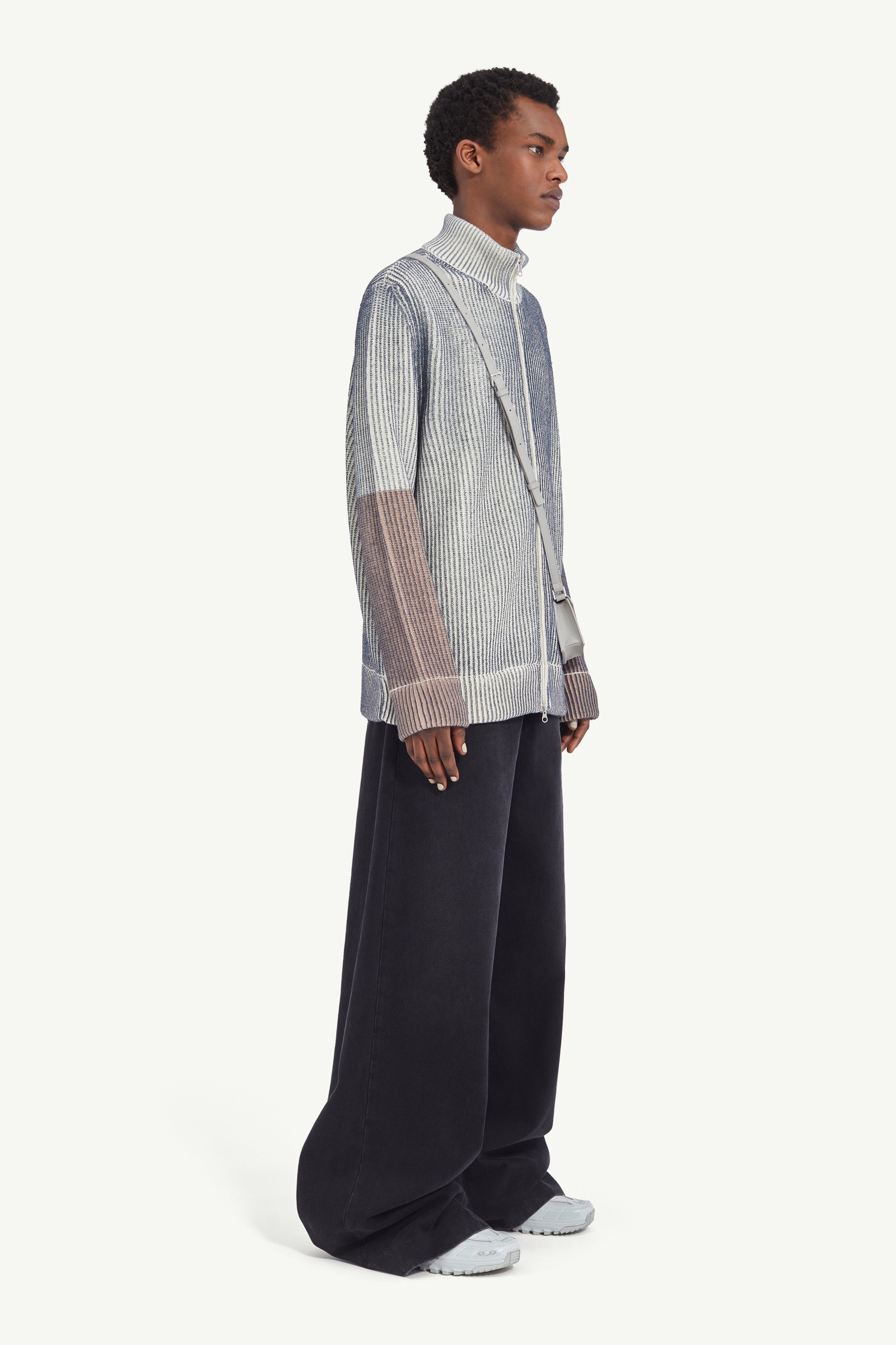 High collar zip cardigan - 3