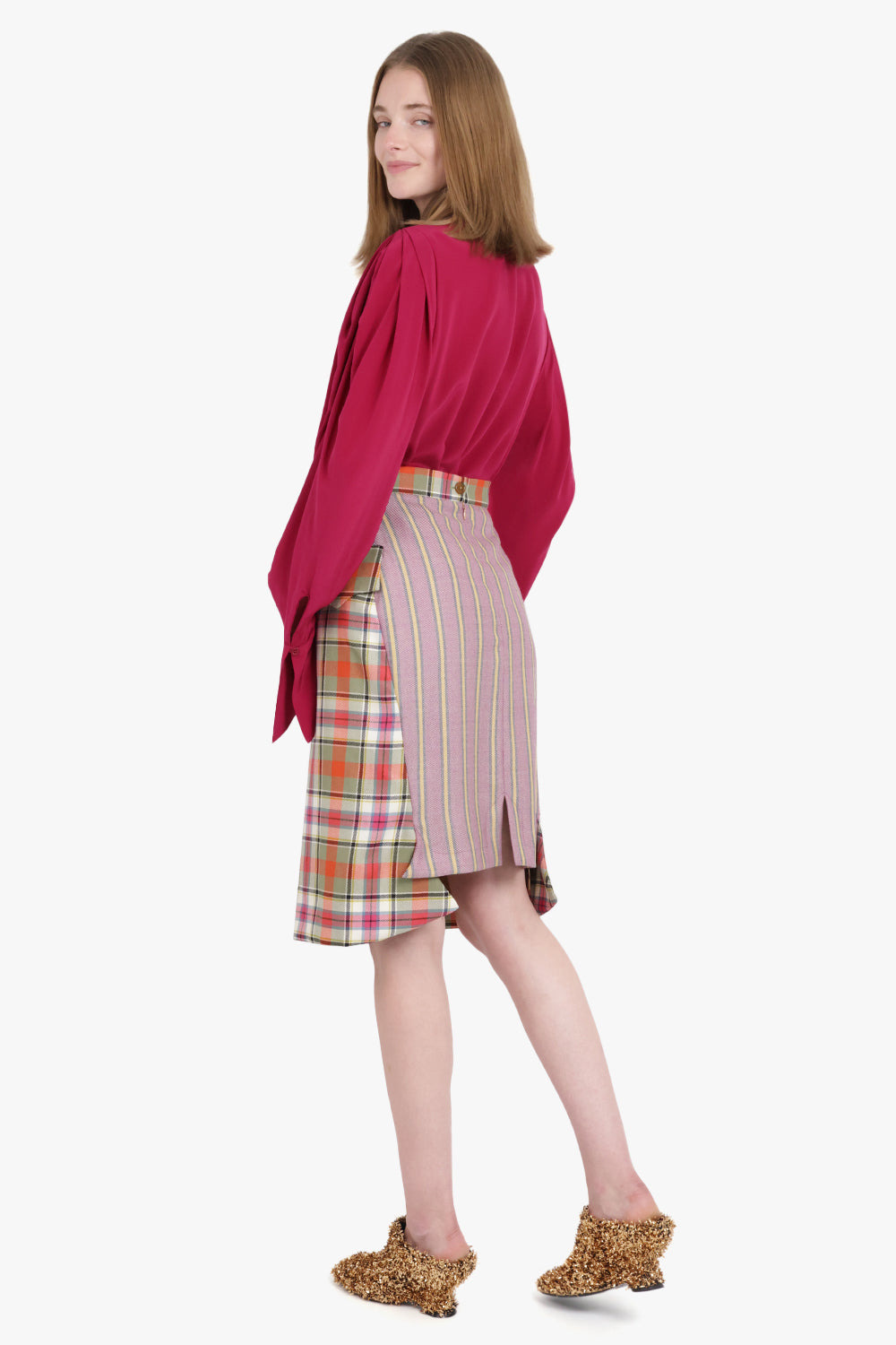 GATHERED L/S SLEEVE TIE NECK BLOUSE | BURNT FUCHSIA - 5