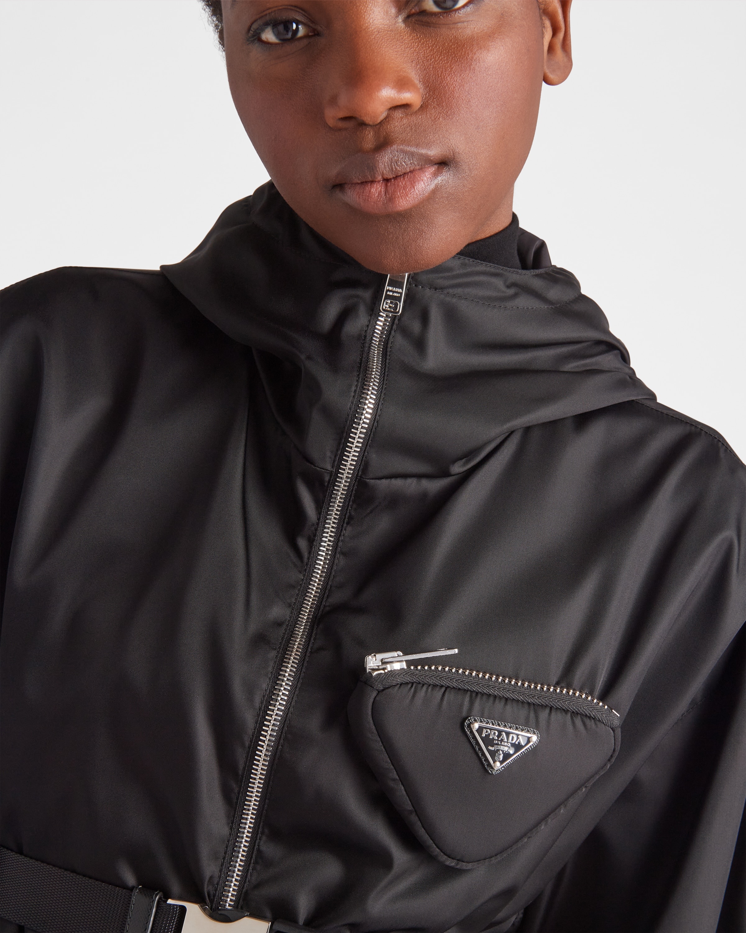 Prada Re-Nylon hooded blouson jacket with pouch | REVERSIBLE