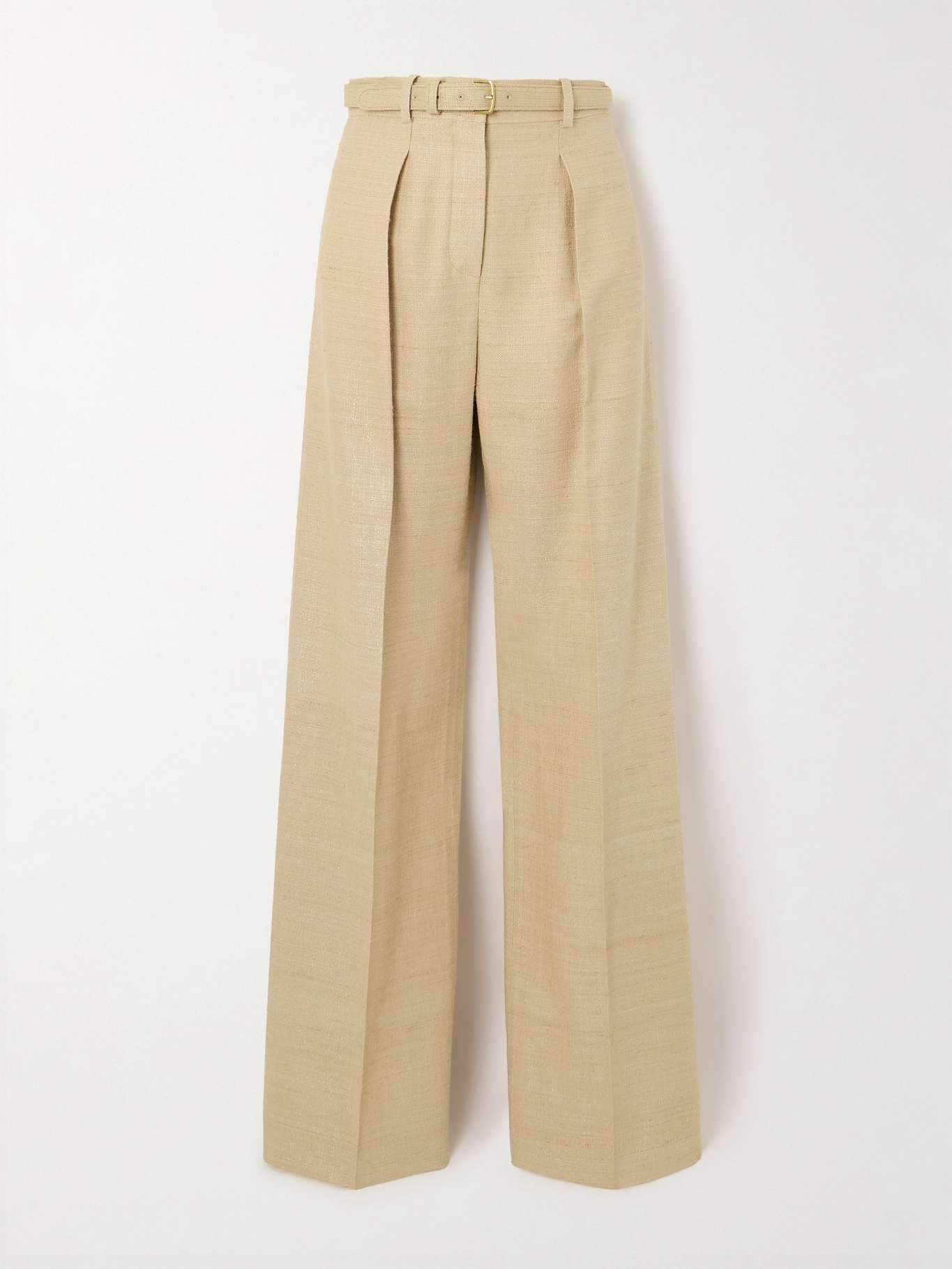 Edward belted pleated raw silk wide-leg pants - 1