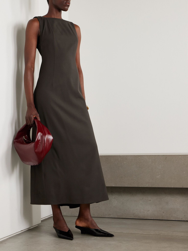 Brunello Cucinelli Bead-embellished wool-blend twill maxi dress Dark brown outlook