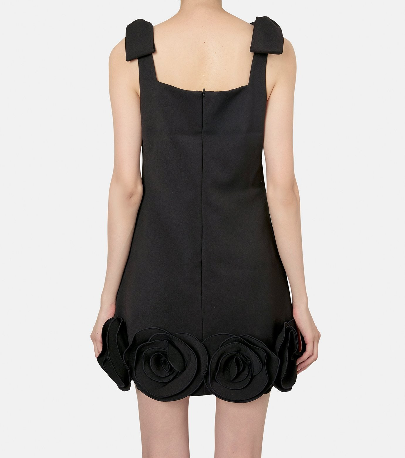 Black Crepe 3D Flower Mini Dress - 3