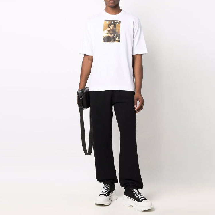 Men's Off-White FW21 Pattern Printing Round Neck Short Sleeve White T-Shirt OMAA119F21JER0170184 - 2