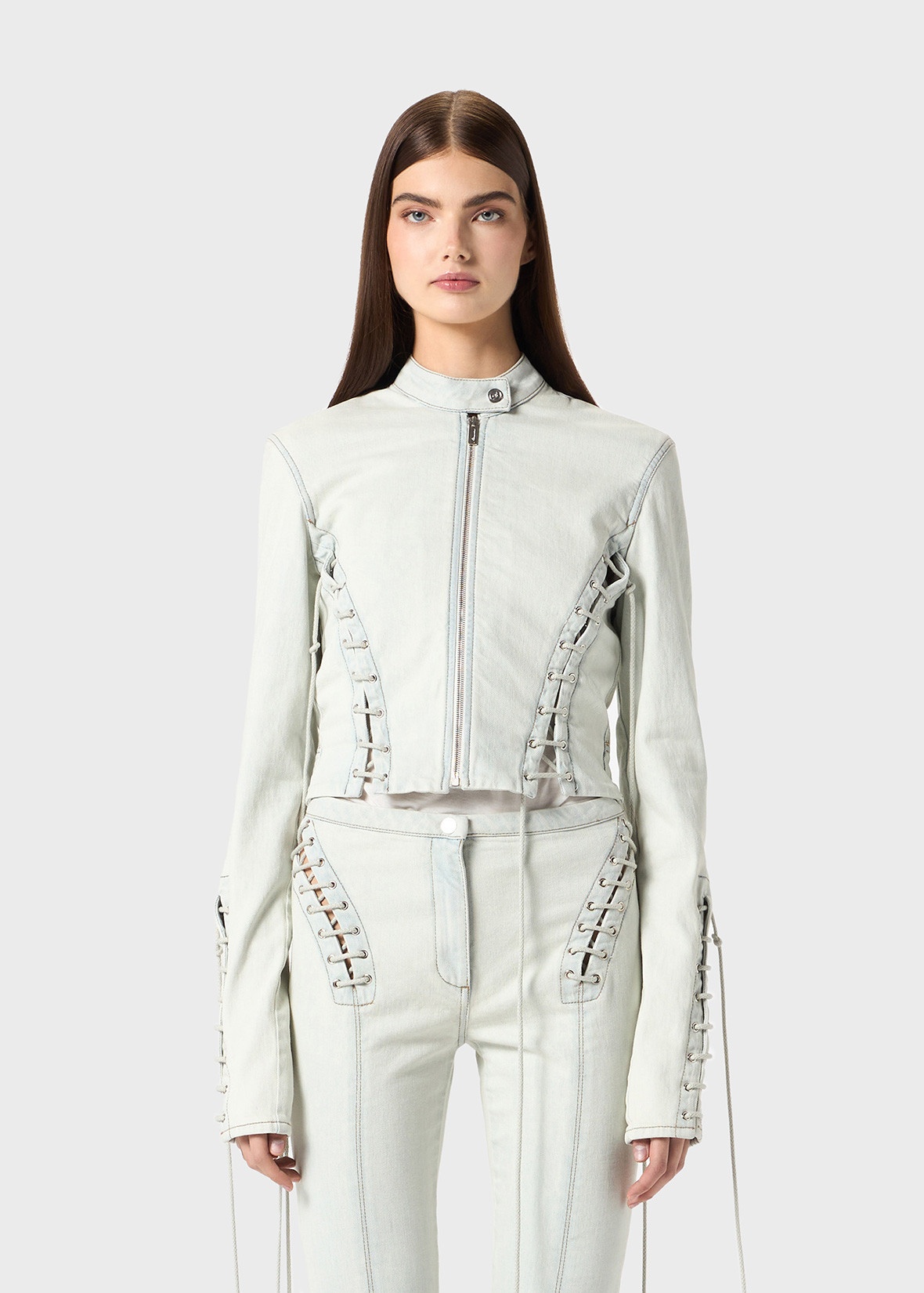 DENIM JACKET WITH EYELETS AND STRAPS - 3