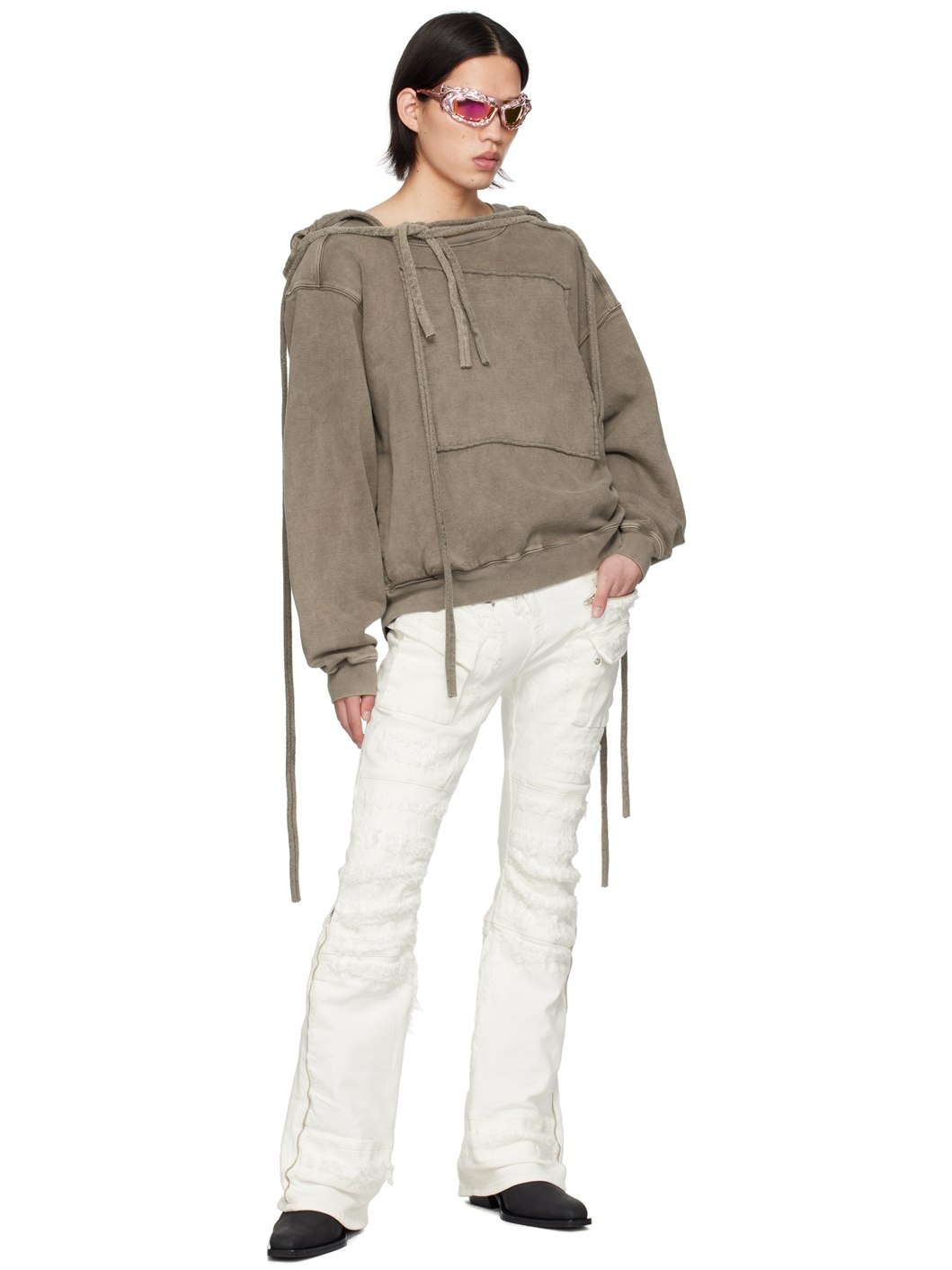 Brown Deconstructed Cut-Out Hoodie - 4