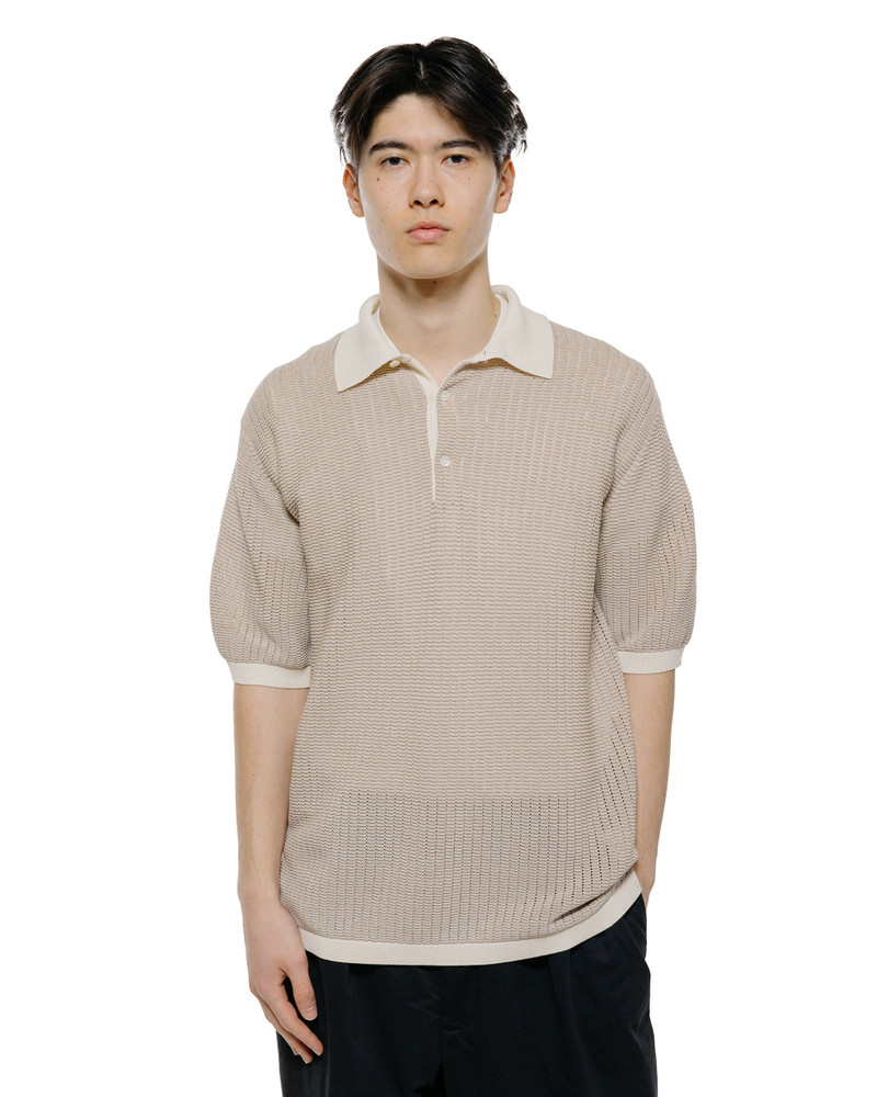 BEAMS PLUS Knit Polo 'Washi' 2 Tone Off White outlook