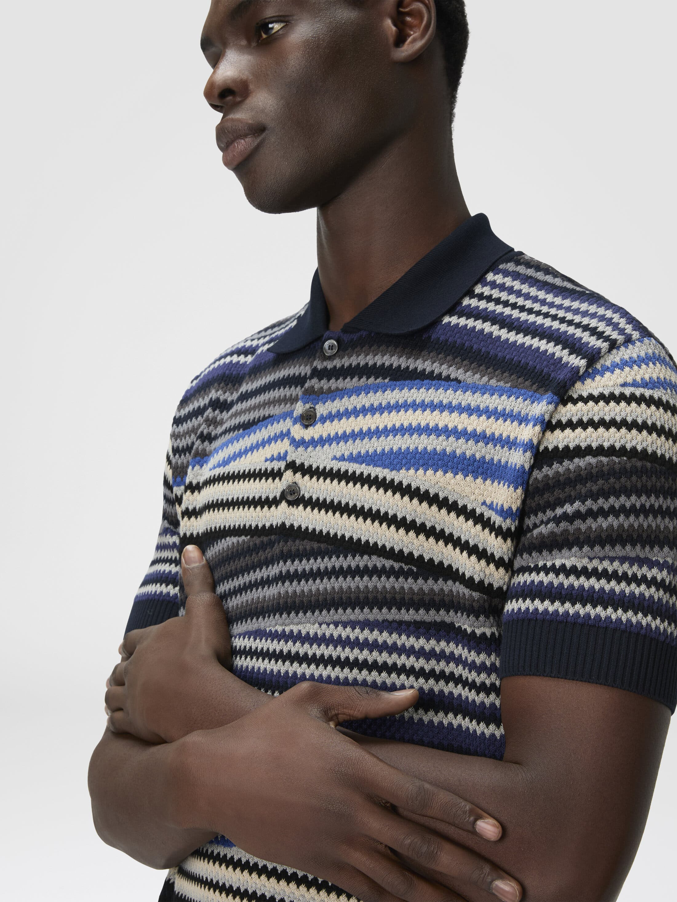 Missoni Short Sleeve Polo With Buttons And Striped Zigzag Pattern in Blue at Nordstrom - 4