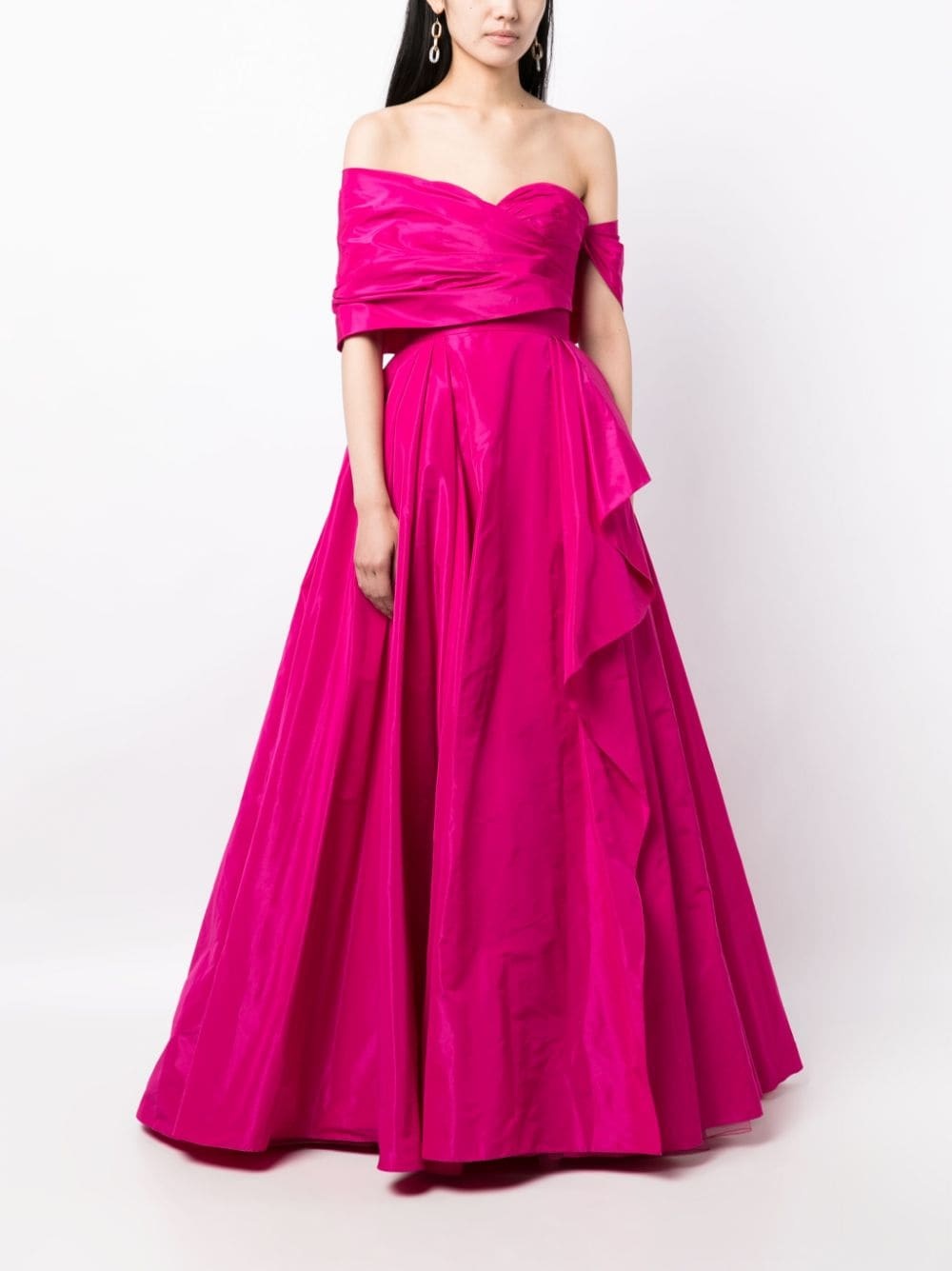 asymmetric off-shoulder silk gown - 3