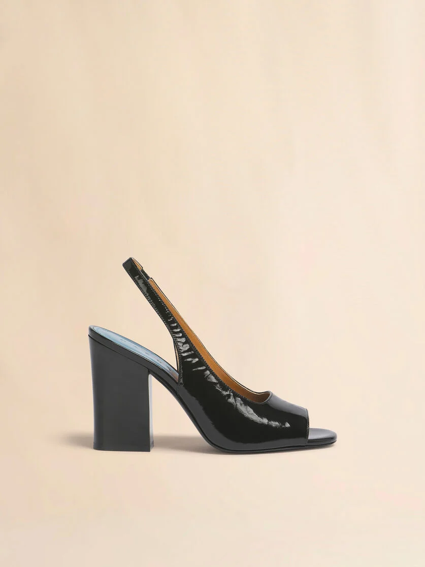 BLACK LEATHER HEELED SLINGBACK - 1
