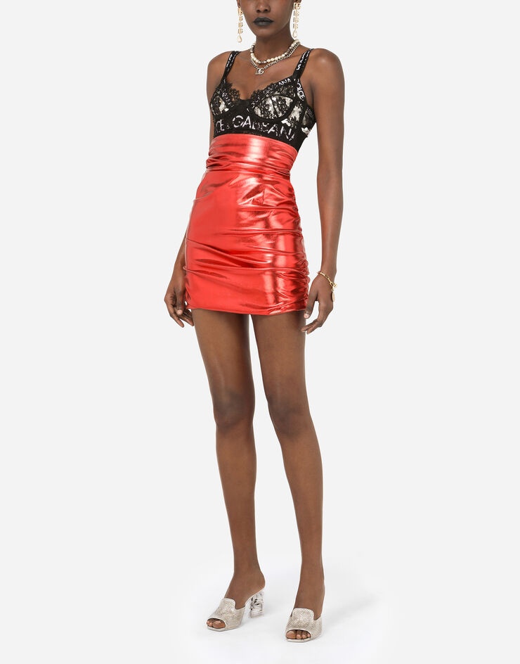 Foiled fabric miniskirt with draping - 7