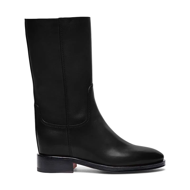 Women's black leather ankle boot - 1