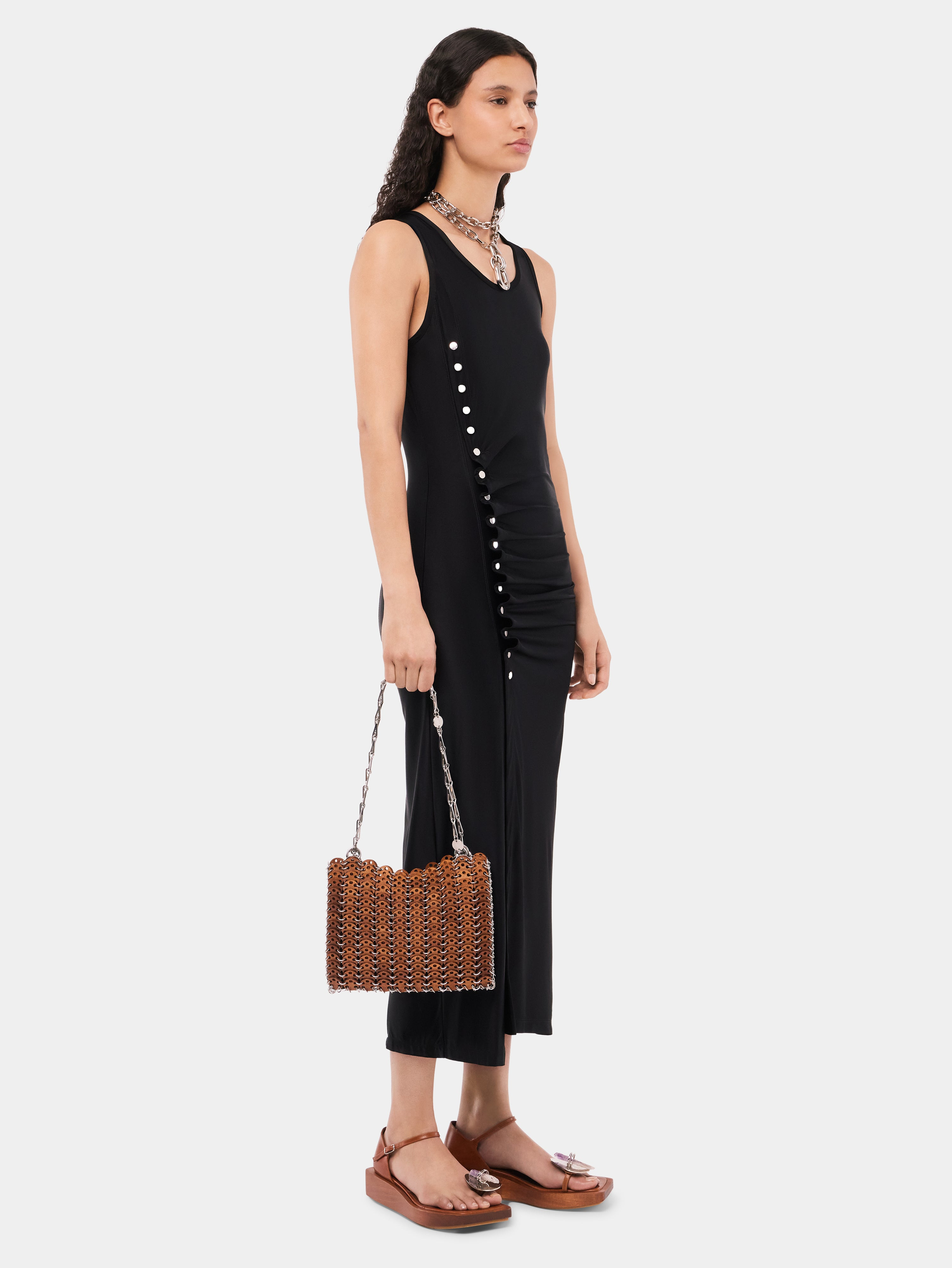 SLEEVELESS BLACK DRAPPÉ PRESSION DRESS - 3