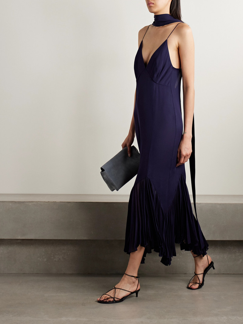 KHAITE Candita Scarf-detailed Pleated Silk-georgette Maxi Dress outlook