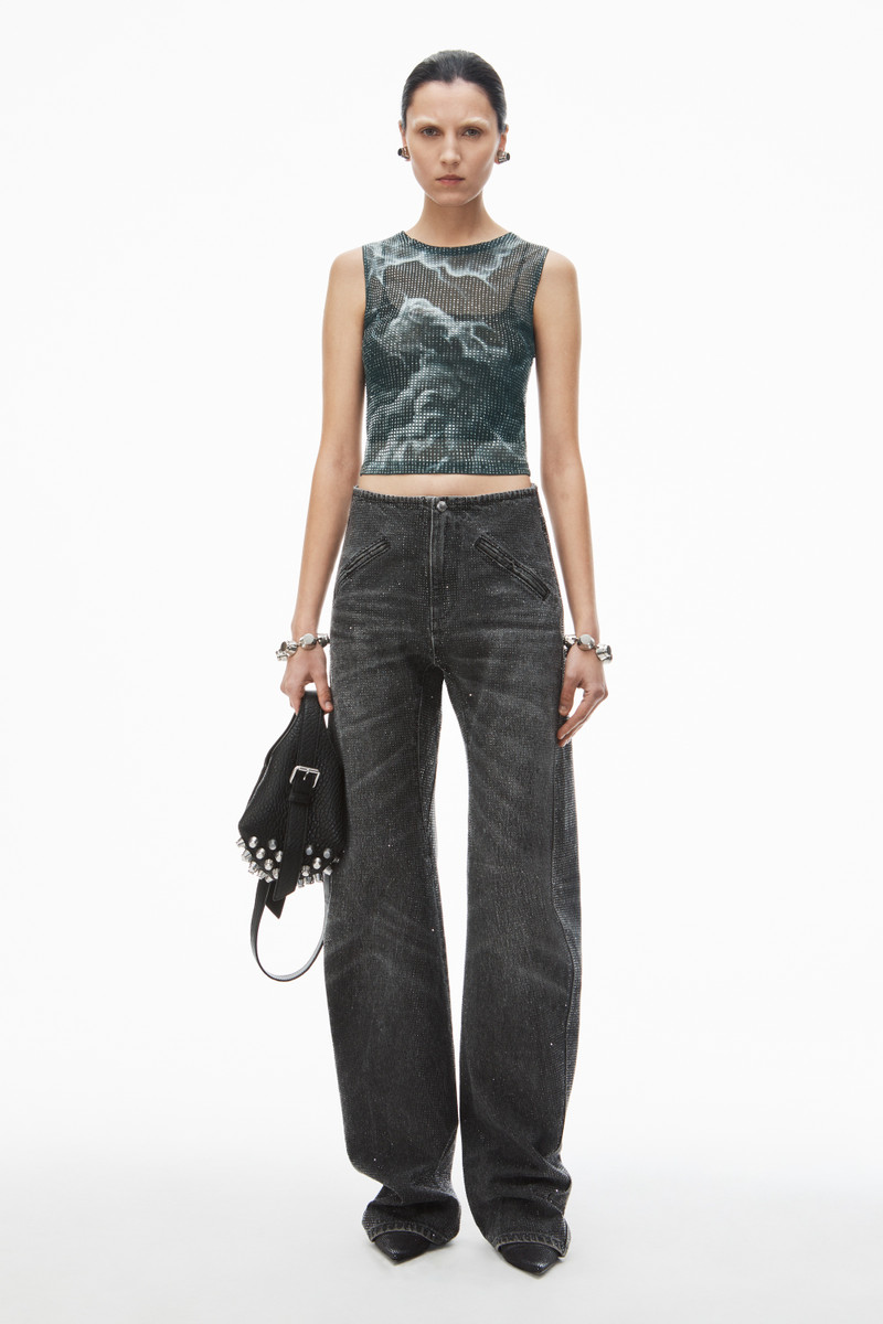 Alexander Wang clear crystal hotfix moto pant in cotton denim outlook