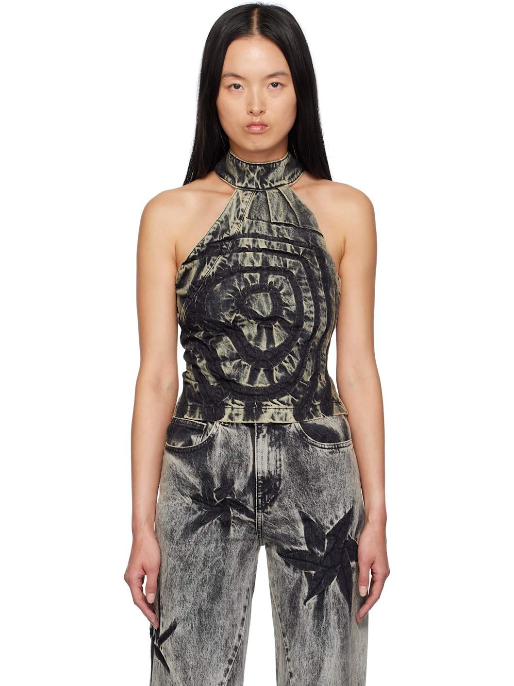 SSENSE Exclusive Black Denim Heart Halter Tank Top - 1