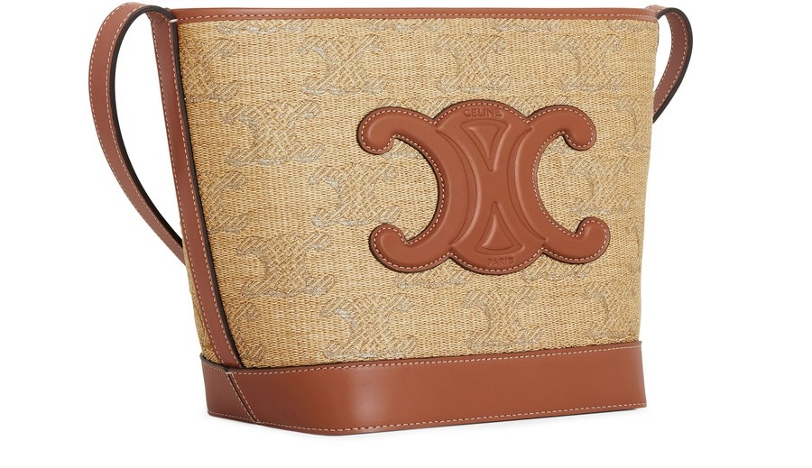 Small Bucket Cuir Triomphe In Raffia Effect Textile With Triomphe Jacquard - 2