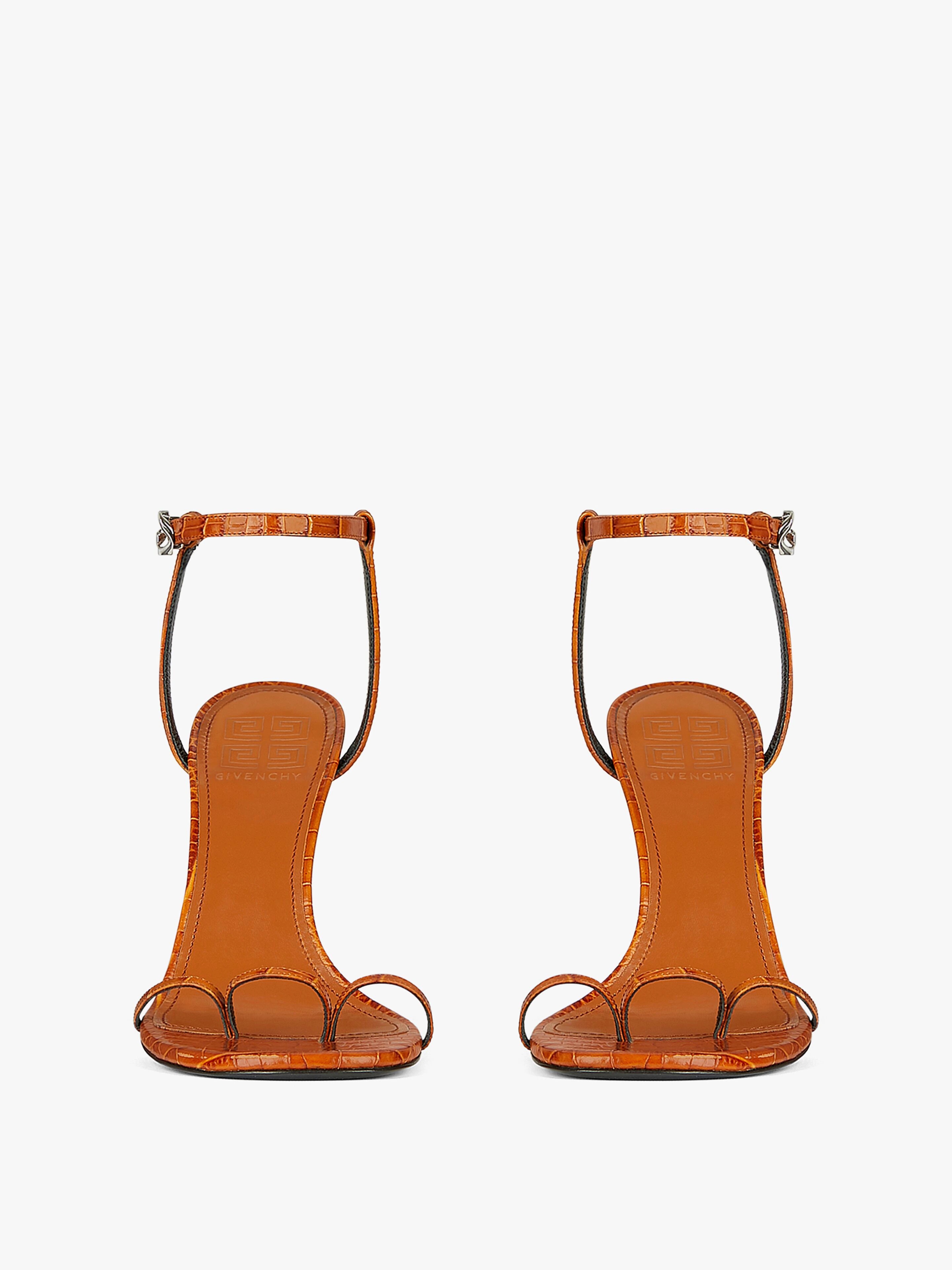 TRIPLE TOES SANDALS IN CROCODILE EFFECT LEATHER WITH HORN HEEL - 2