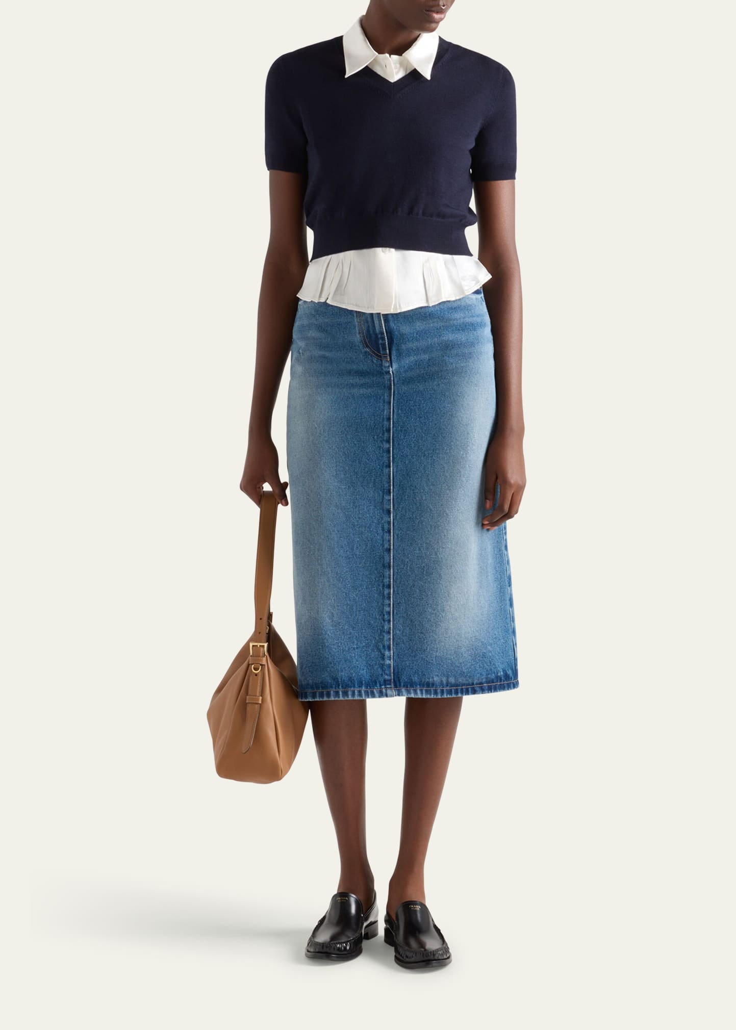 Faded Denim Midi Skirt - 2
