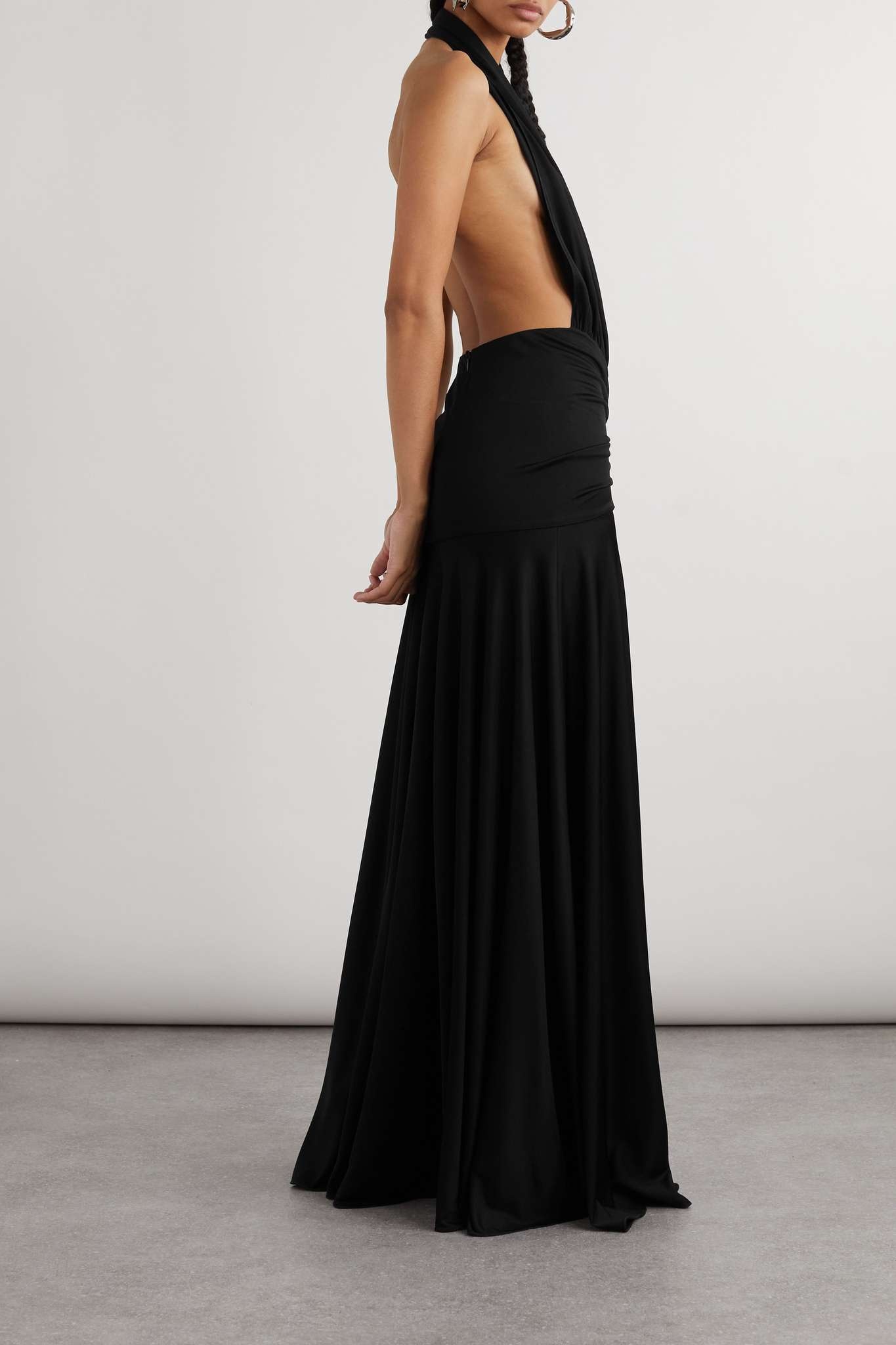 Gathered stretch-jersey halterneck gown - 4