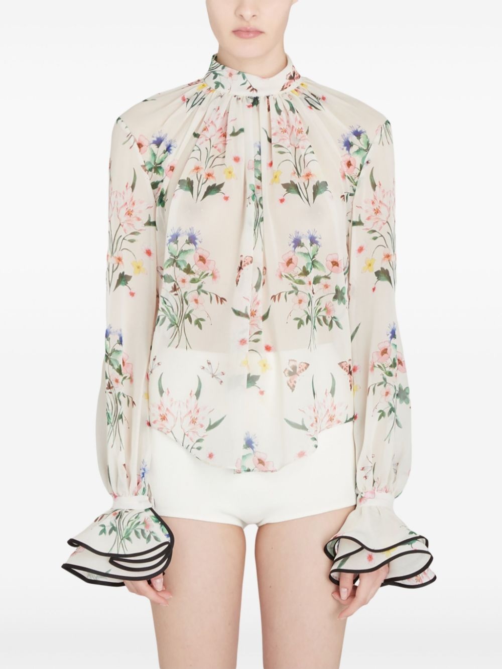 floral-print silk blouse - 5