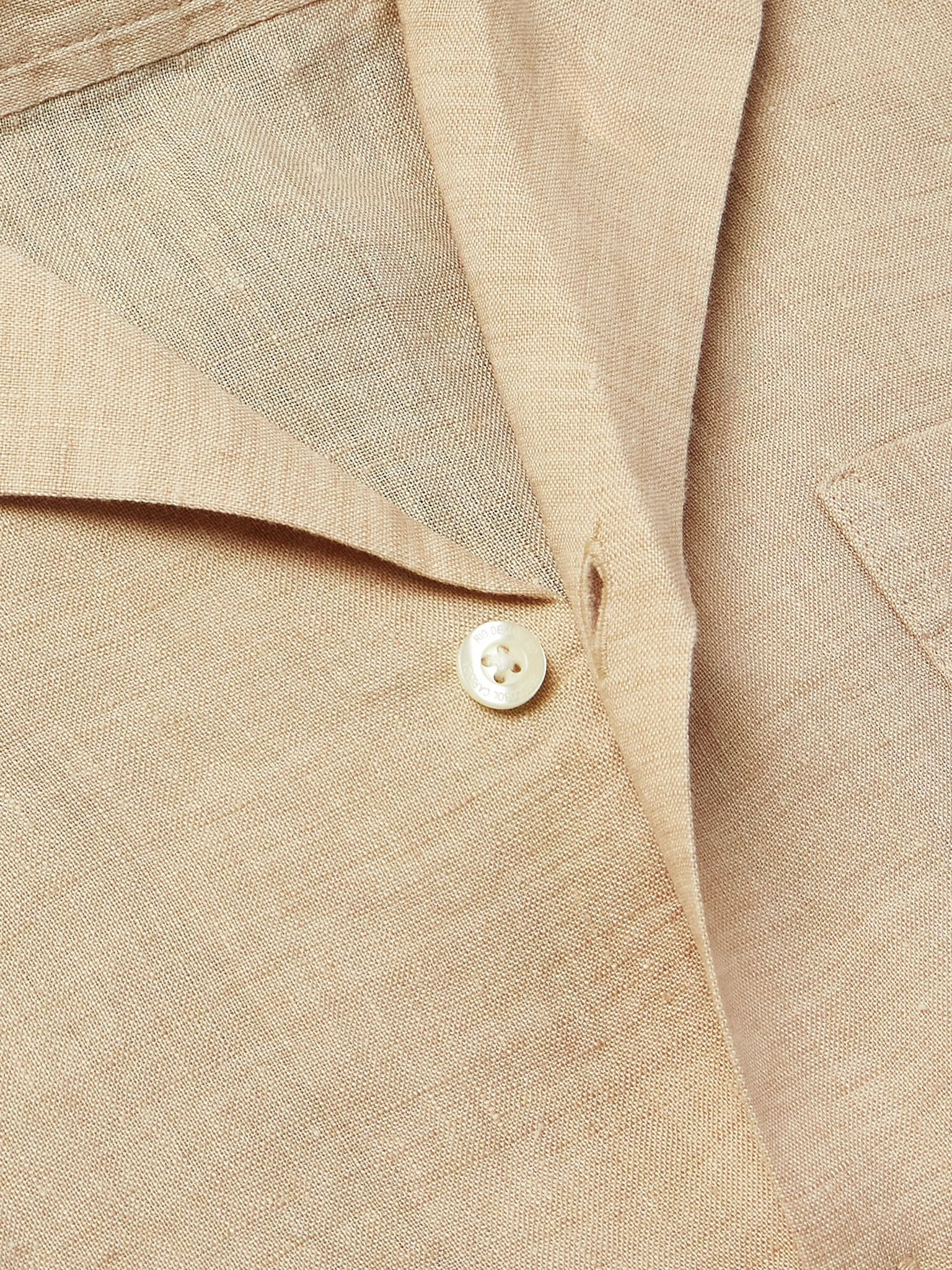 Angelo Camp-Collar Linen Shirt Beige - 4