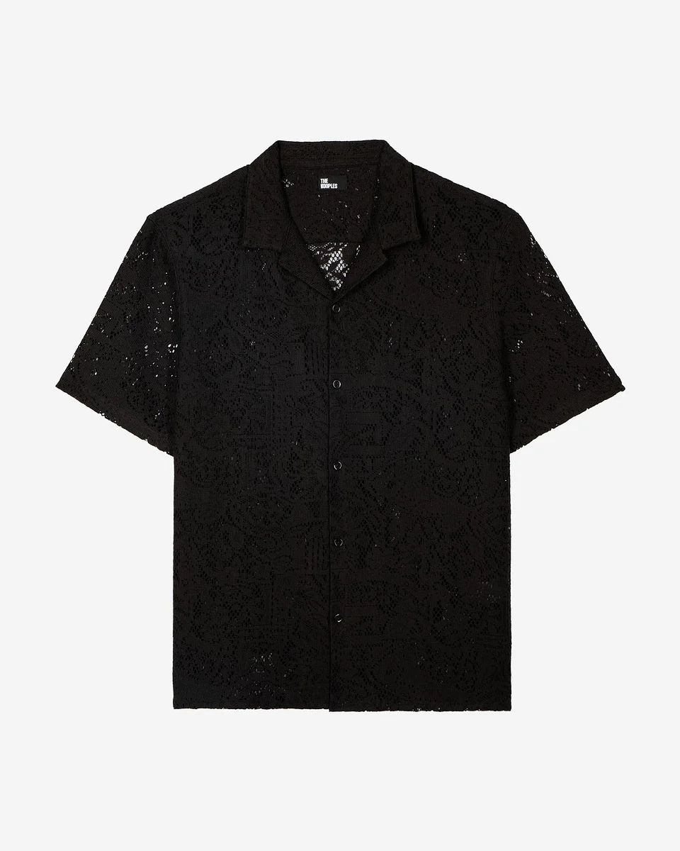 BLACK LACE SHORT-SLEEVE SHIRT - 1